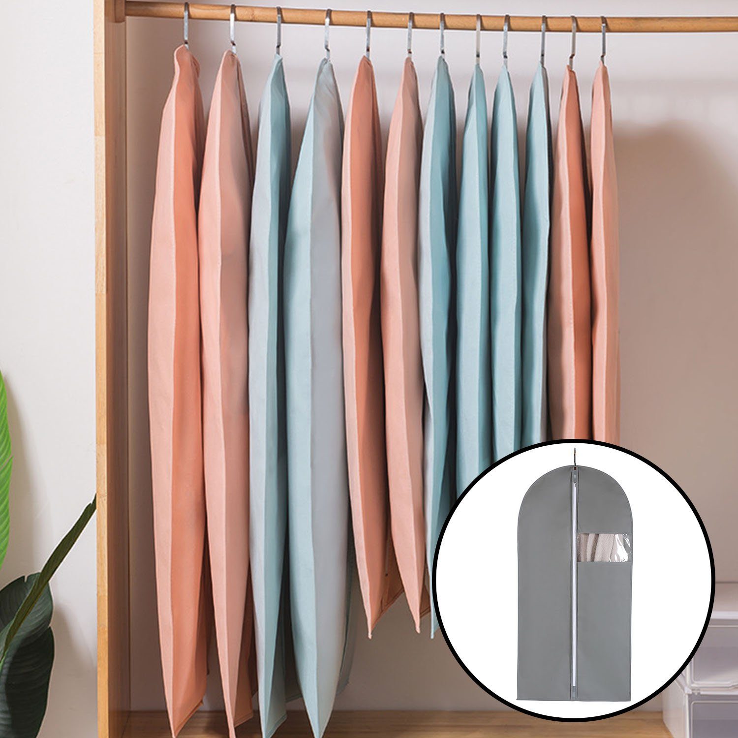 MAGICSHE Kleidersack Vliesstoff Sack zum Aufhängen mit transparentem Fenster (3 St) Grau | Kleidersäcke