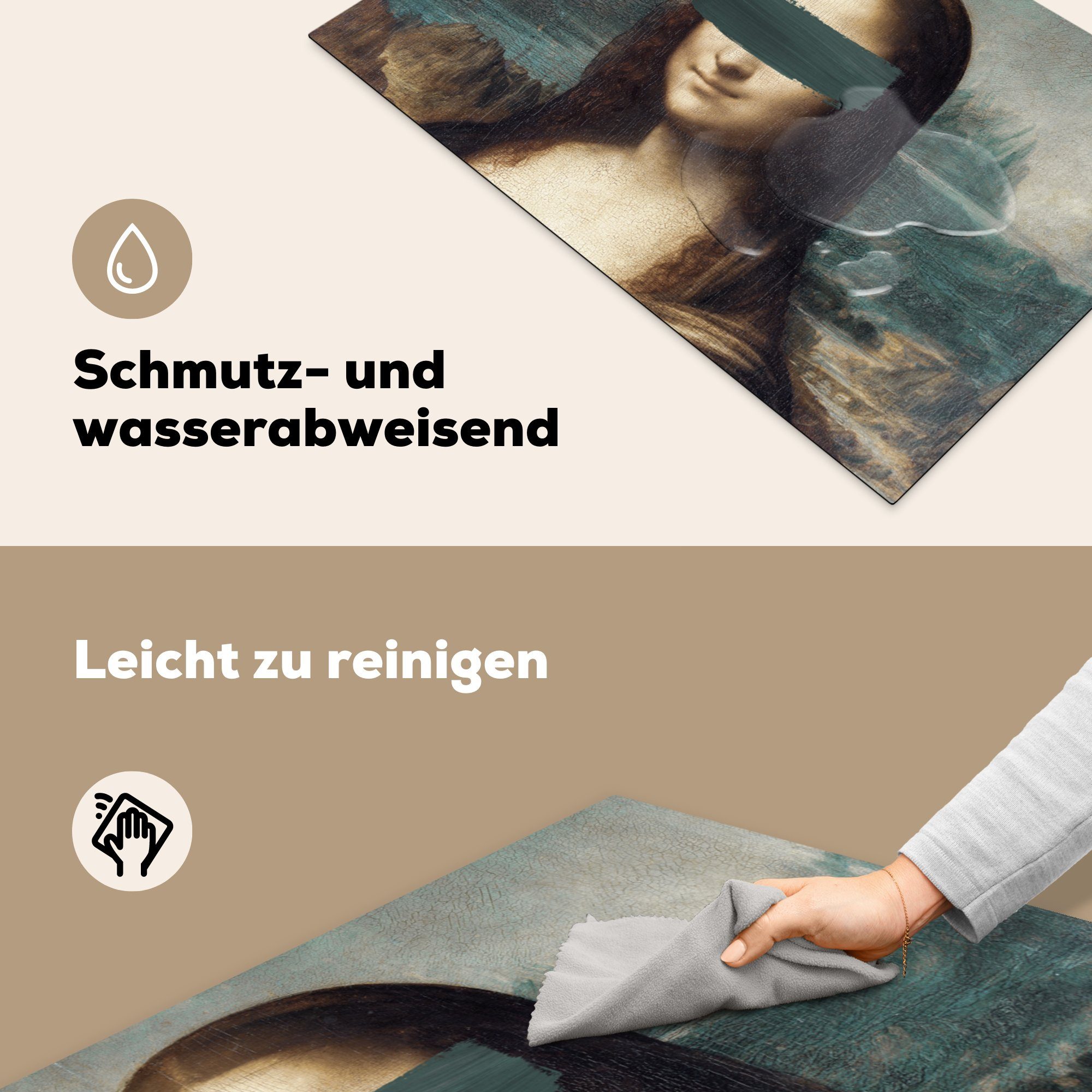 küche, Induktionskochfeld Mona da Gemälde, 81x52 tlg), (1 für Lisa MuchoWow Vinci die Vinyl, Herdblende-/Abdeckplatte - Schutz - Ceranfeldabdeckung cm, Leonardo