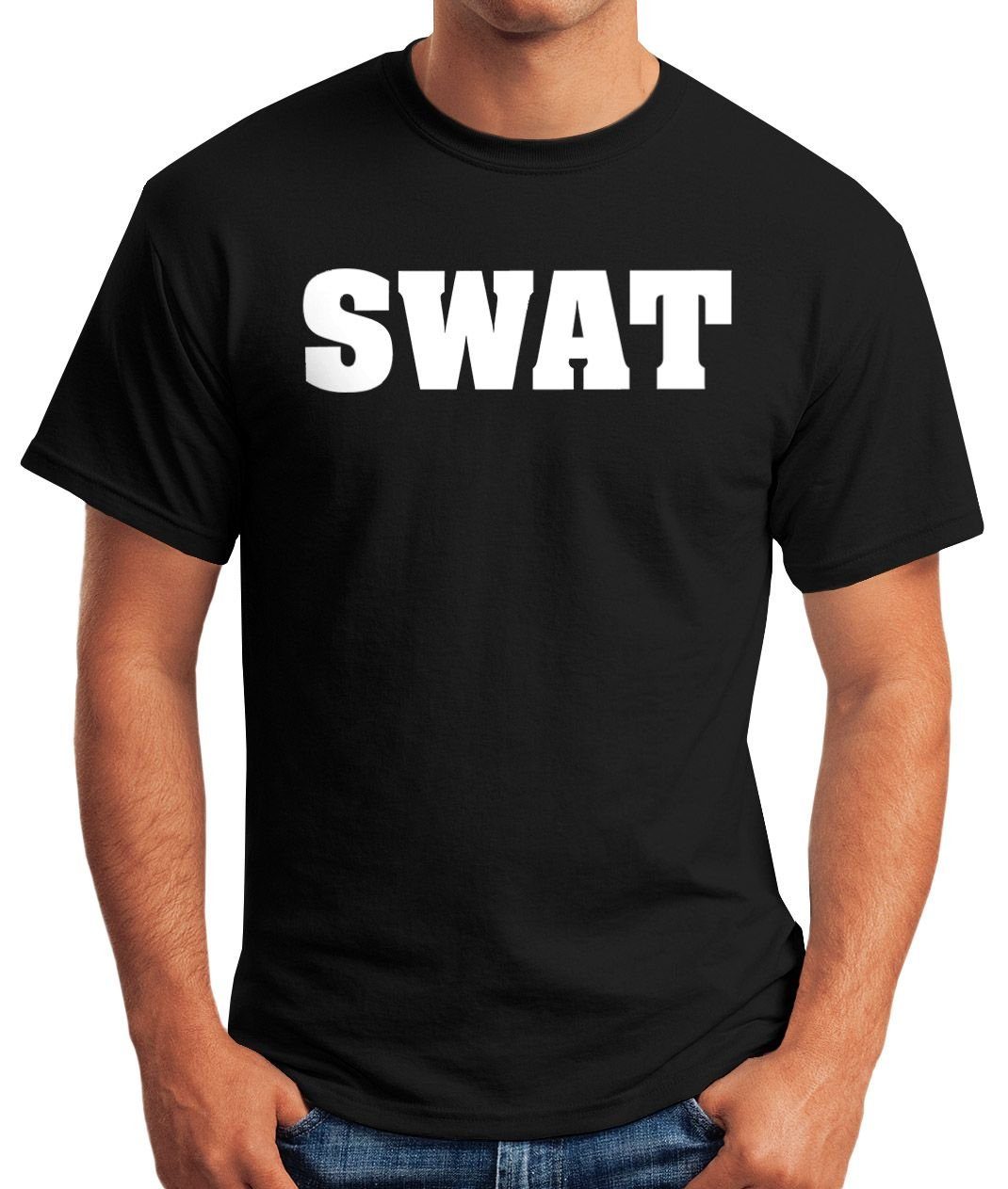 Print-Shirt Herren Fasching Aufdruck SWAT Print Verkleidung MoonWorks mit Fun-Shirt Kostüm Karneval Moonworks® T-Shirt Fasching