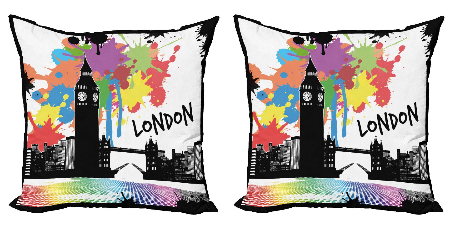 Kissenbezüge Modern Accent Doppelseitiger Digitaldruck, Abakuhaus (2 Stück), Retro Bunte London Blick auf die Stadt