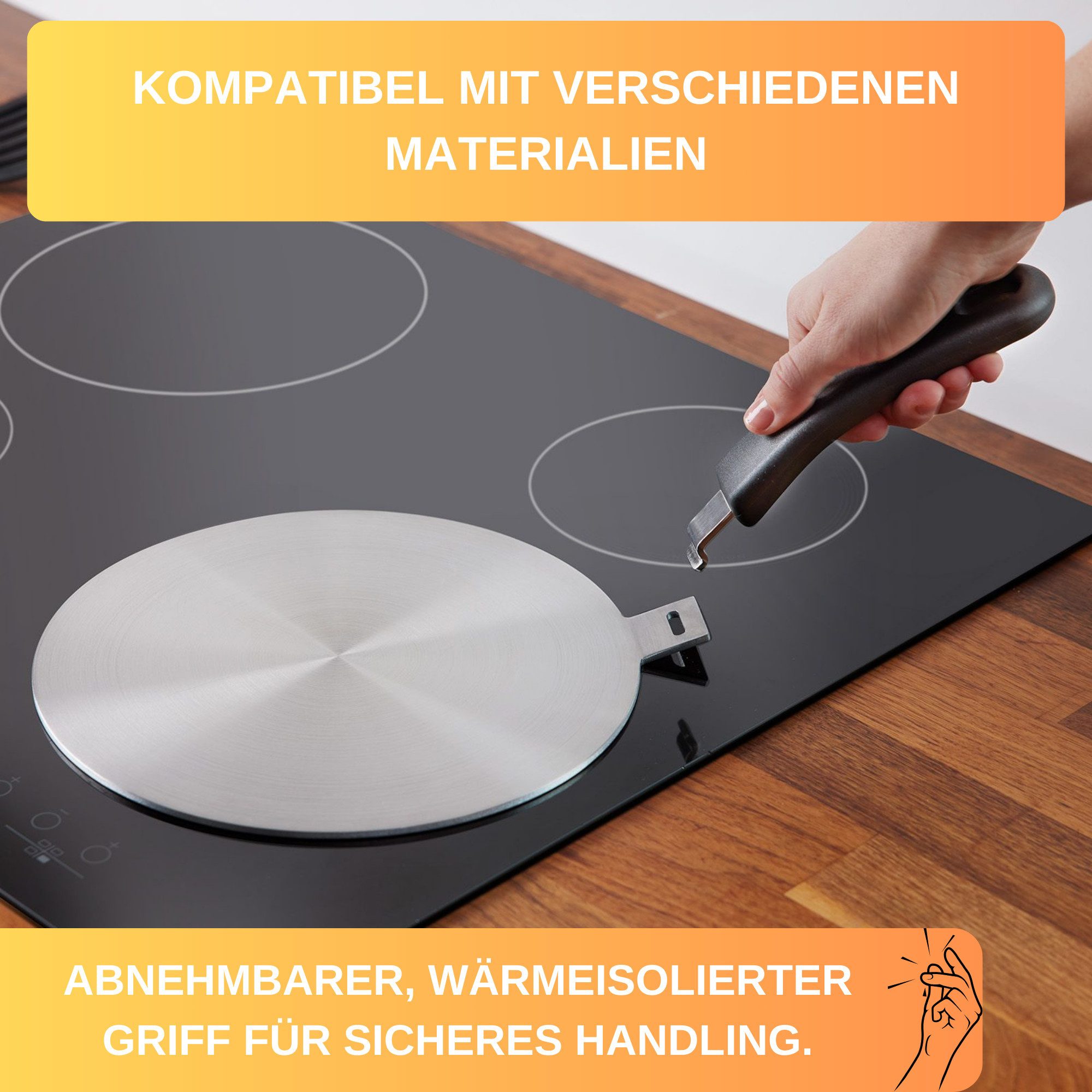 Thiru Einzel-Induktionskochplatte Adapter für nicht-magnetische Töpfe und Pfannen mit abnehmbaren Griff – Bild 2 von 5