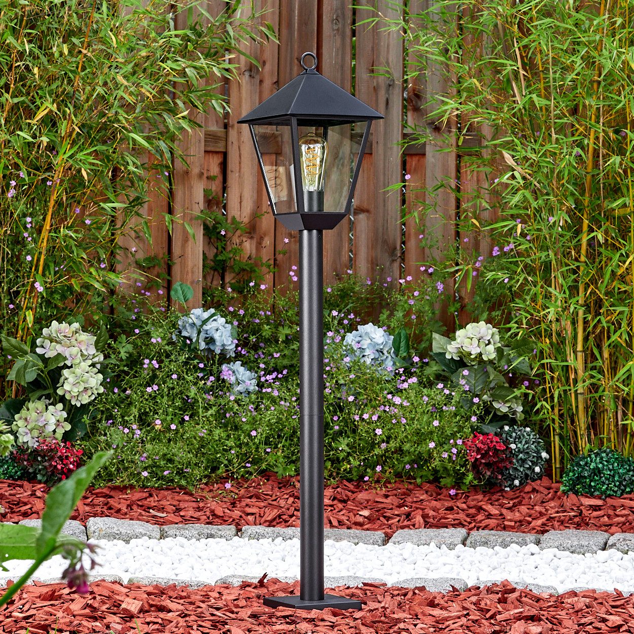 hofstein Pollerleuchte Wegeleuchte aus Metall/Glas in Schwarz/Klar, ohne Leuchtmittel, antike Außenleuchte, Gartenlampe, Gartenbeleuchtung IP44, 1 x E27
