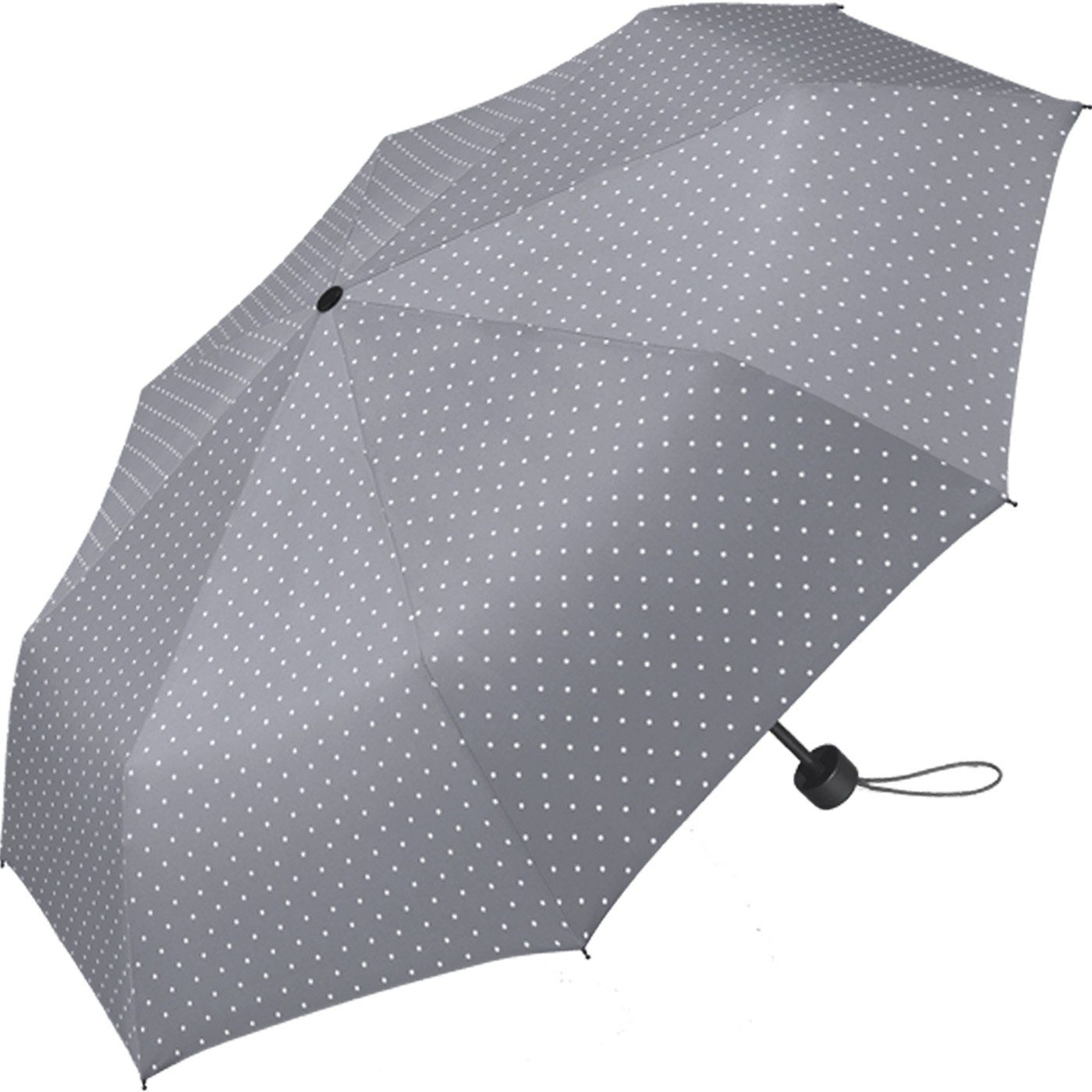 Taschenregenschirm Regenschirm - vielen HAPPY Punkten mit grau in schöner RAIN kleinen Damen, Farben für Handöffner
