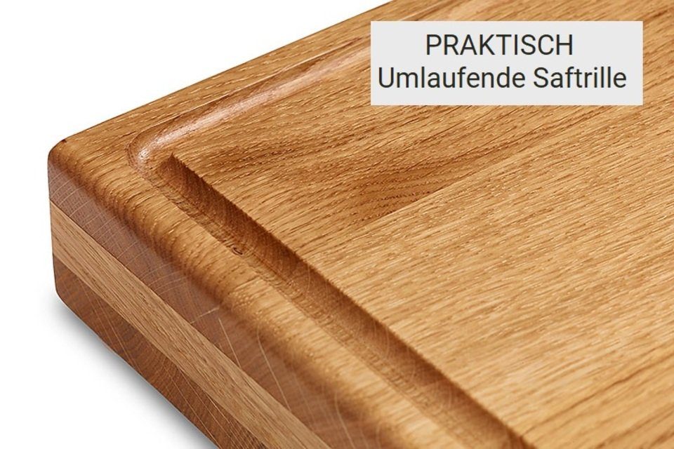 Germany, Schneidebrett Made Saftrille, in Premium Massivholz, Schneidboard Langlebig mit Design 53x40x6 Eiche, cm, Nachhaltig Schneidboard, Schneidebrett und aus