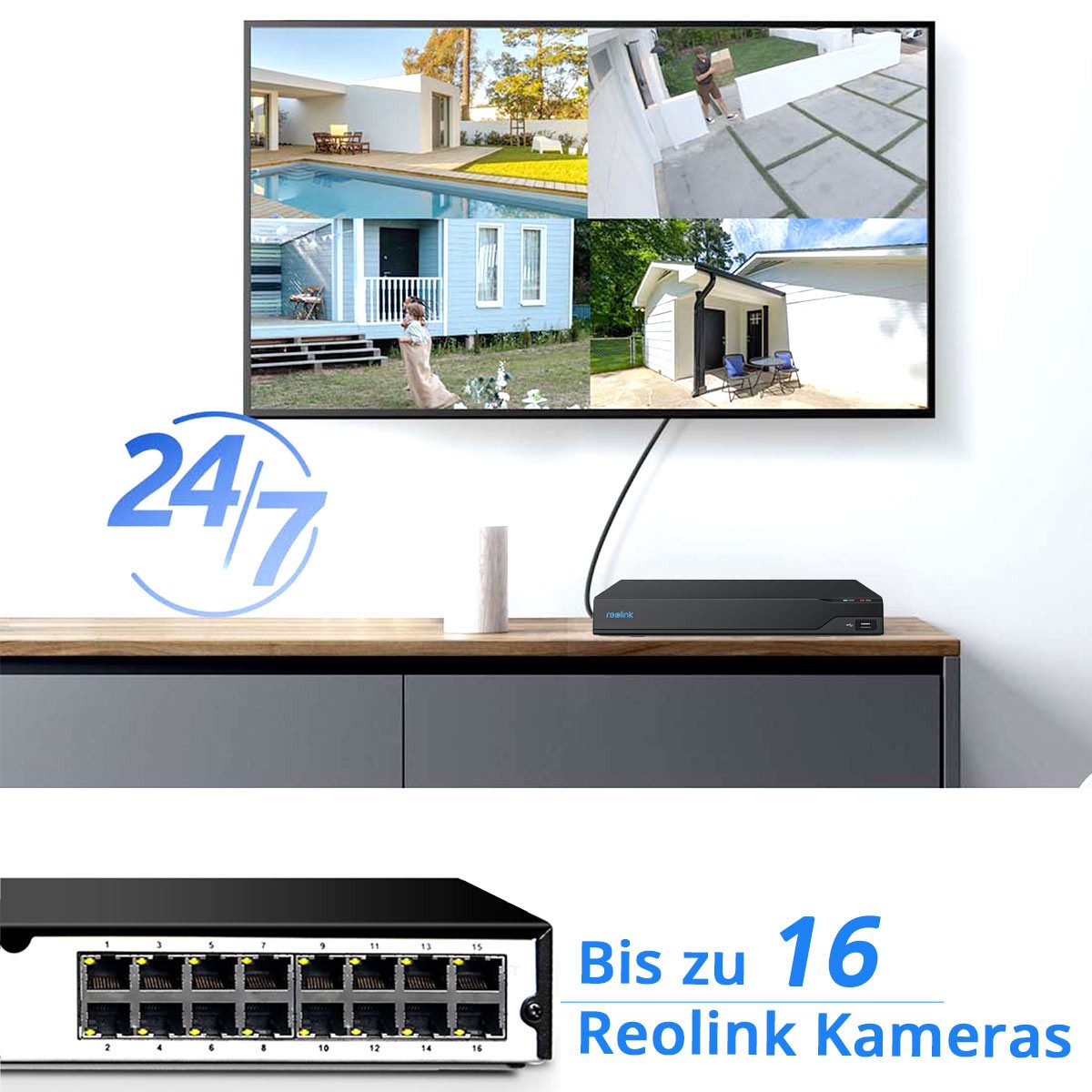 Reolink NVS16 16-Kanal PoE Netzwerk-Videorecorder (mit HDMI und VGA-Ausgang, inkl. 4 TB Festplatte)