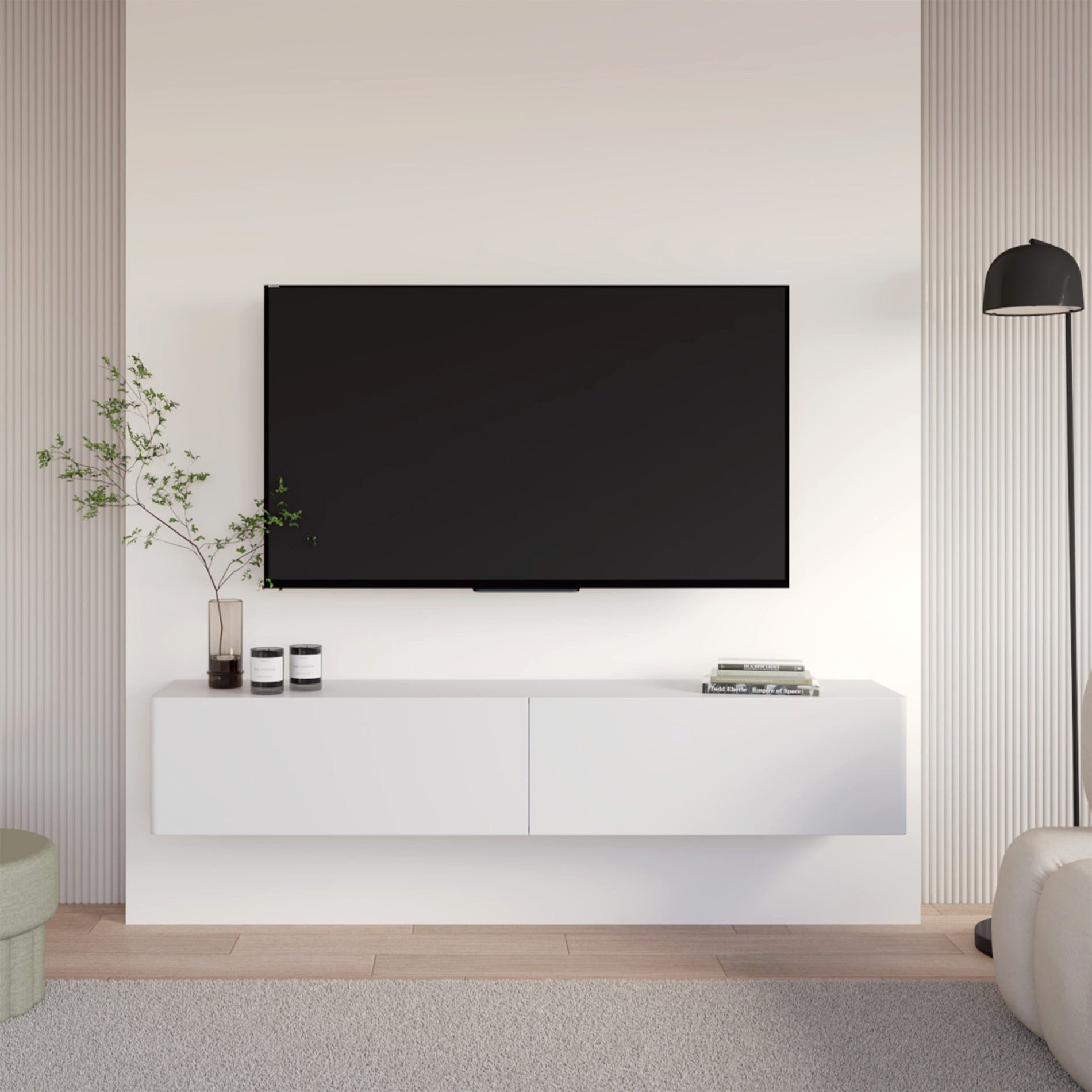 Selsey TV-Schrank OLIO TV-Lowboard Olio mit zwei Klappen hängend 175 cm Weiß