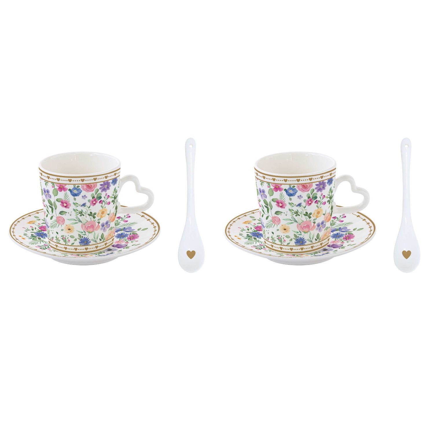 EasyLife Espressotasse Mon Amour, Porzellan, Spülmaschinengeeignet, Mehrfarbig, Herzen & Blumen, H: 6.3cm