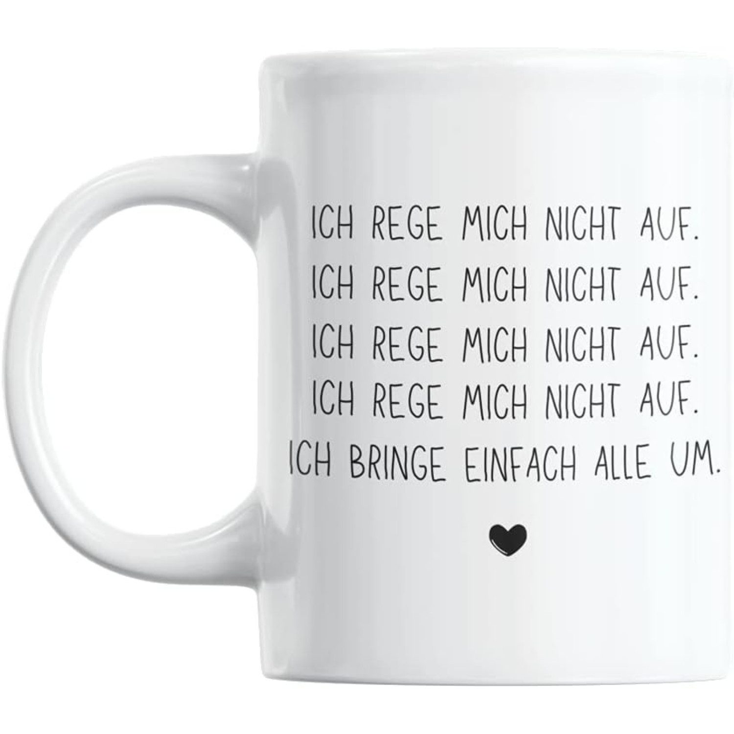 Geschenkehöhle Tasse Hochwertiger Kaffeebecher weiß mit Spruch "Ich rege mich nicht auf", 330 ml Fassungsvermögen ideal für Kaffee, Tee oder andere Heißgetränke