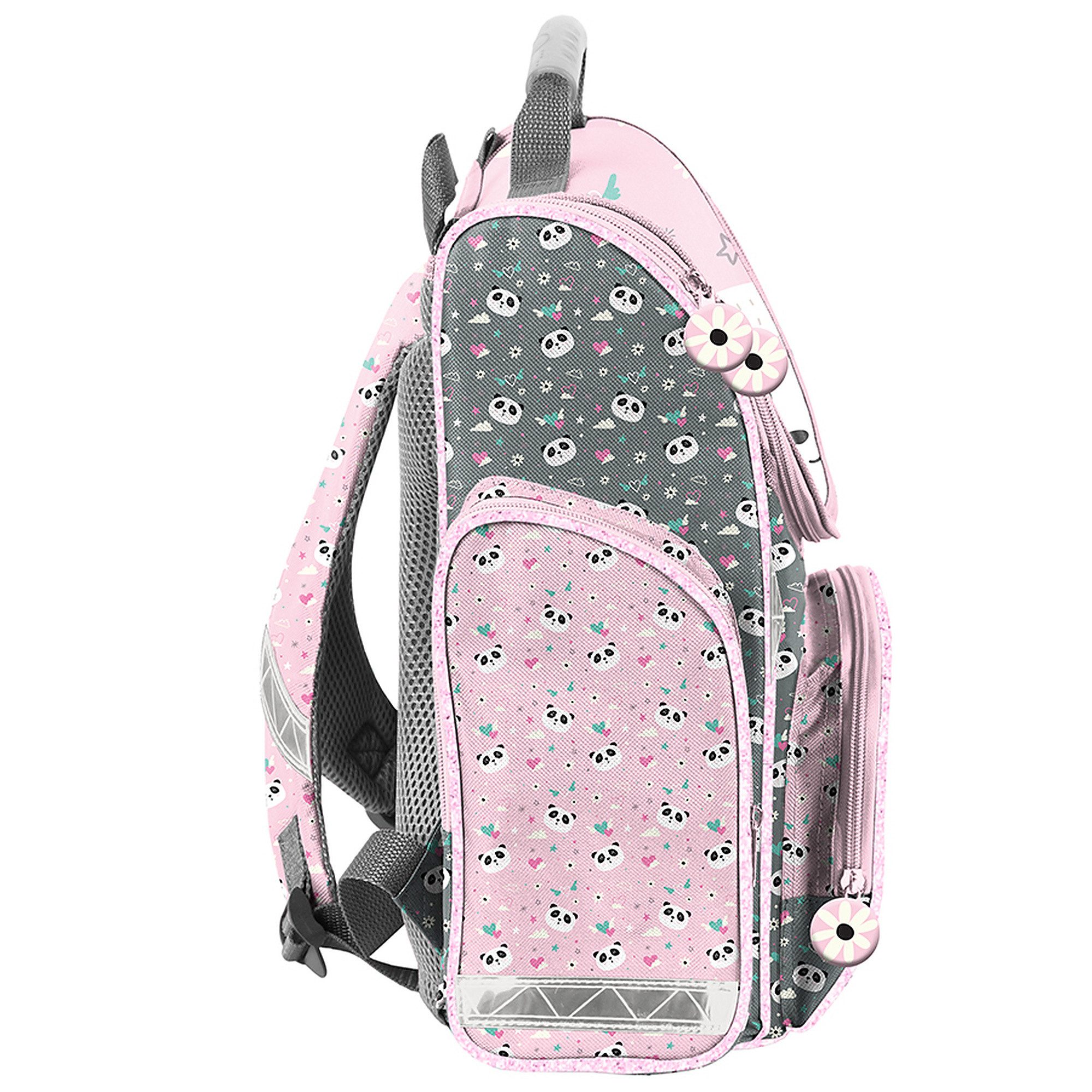 PASO Schulrucksack (Schulset, 3-tlg), Panda, 3-tlg. Set, Rosa