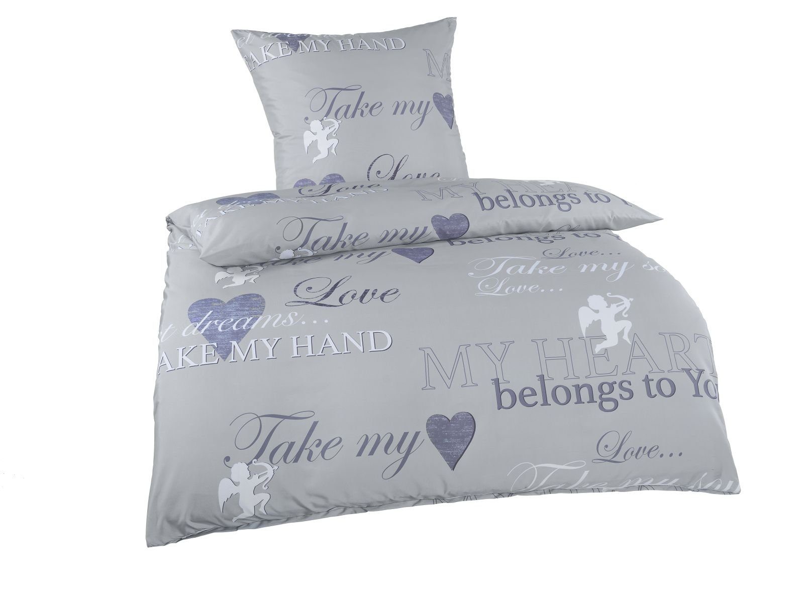 Optidream Bettwäsche Set Mikrofaser 135x200 Polyester Amor grau, Mikrofaser günstig online kaufen