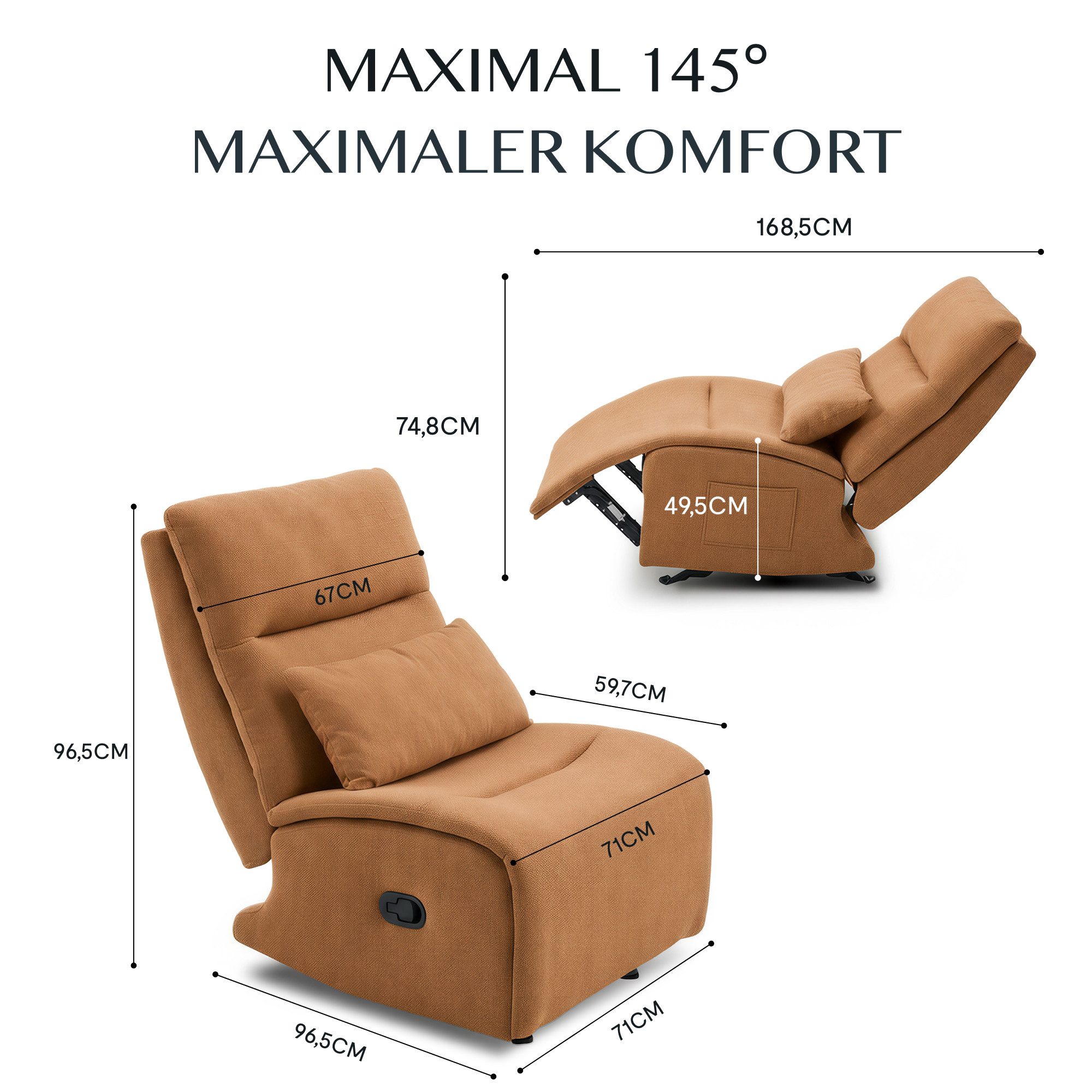 FLEXISPOT Loungesessel Cradle, Relaxsessel, Liegesessel, Schaukelstuhl mit Seitentaschen (Relaxsessel, Rockingsessel, mit 3-Fach Liegefunktion), Kissen & Seitentasche, ideal für Familie & Entspannung