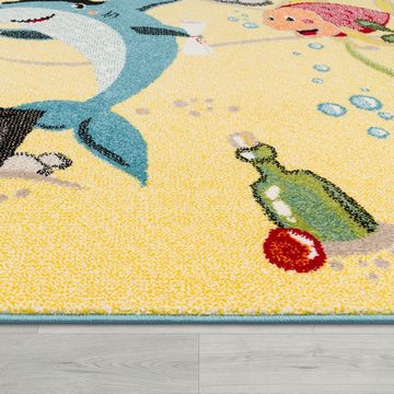 Designteppich Kinderzimmer Teppich Unterwasserwelt Kurzflor in Türkis Grau Grün Pink Blau, TT Home, rechteckig, Höhe: 13 mm