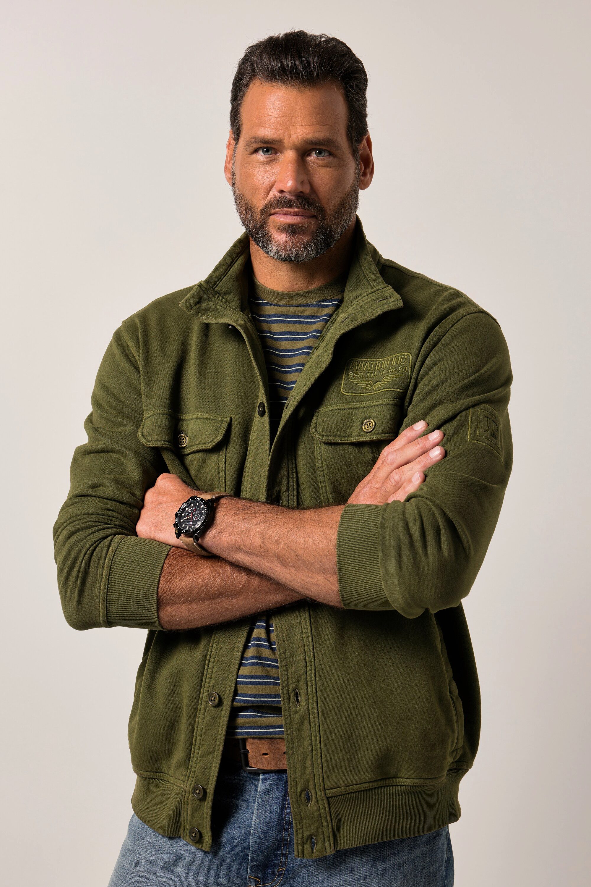 JP1880 Fleecejacke JP1880 Sweatjacke Stehkragen Badges Vintage Look günstig online kaufen