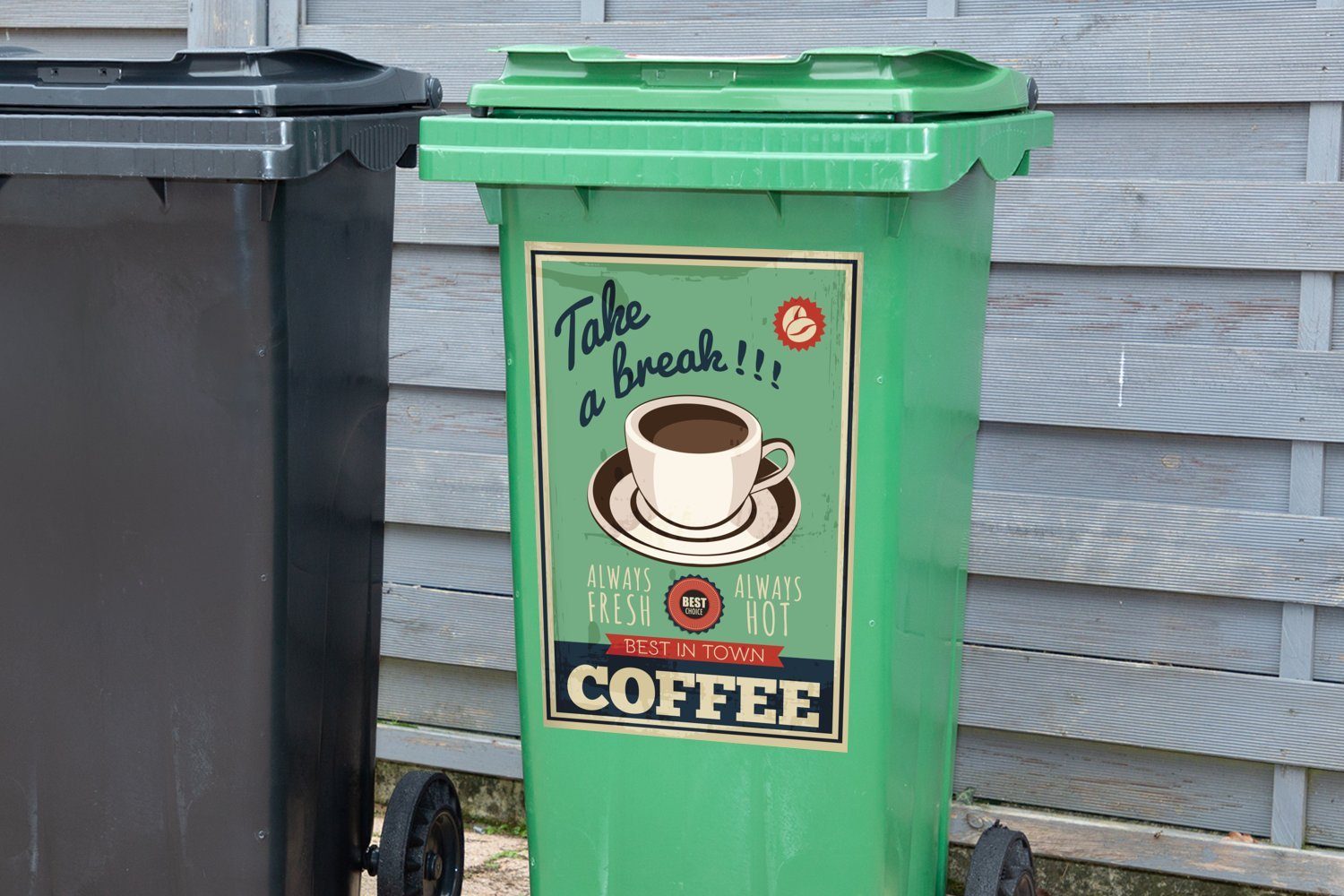 Wandsticker Container, - (1 St), Mülleimer-aufkleber, - Mülltonne, Jahrgang Kaffee Zitat MuchoWow Sticker, Abfalbehälter