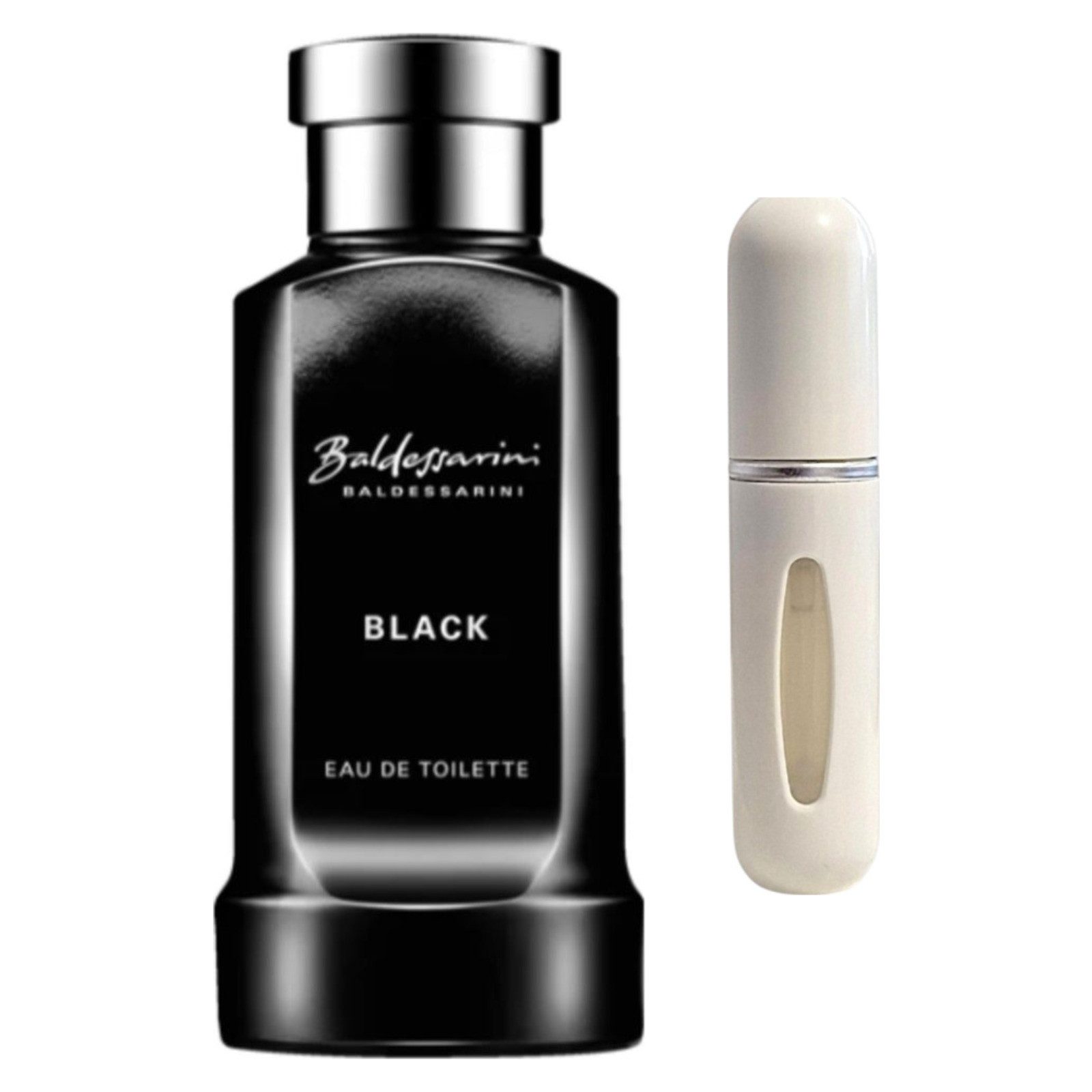 BALDESSARINI Duft-Set Black EDT – Kraftvoll Holzig + Parfümzerstäuber (leer)