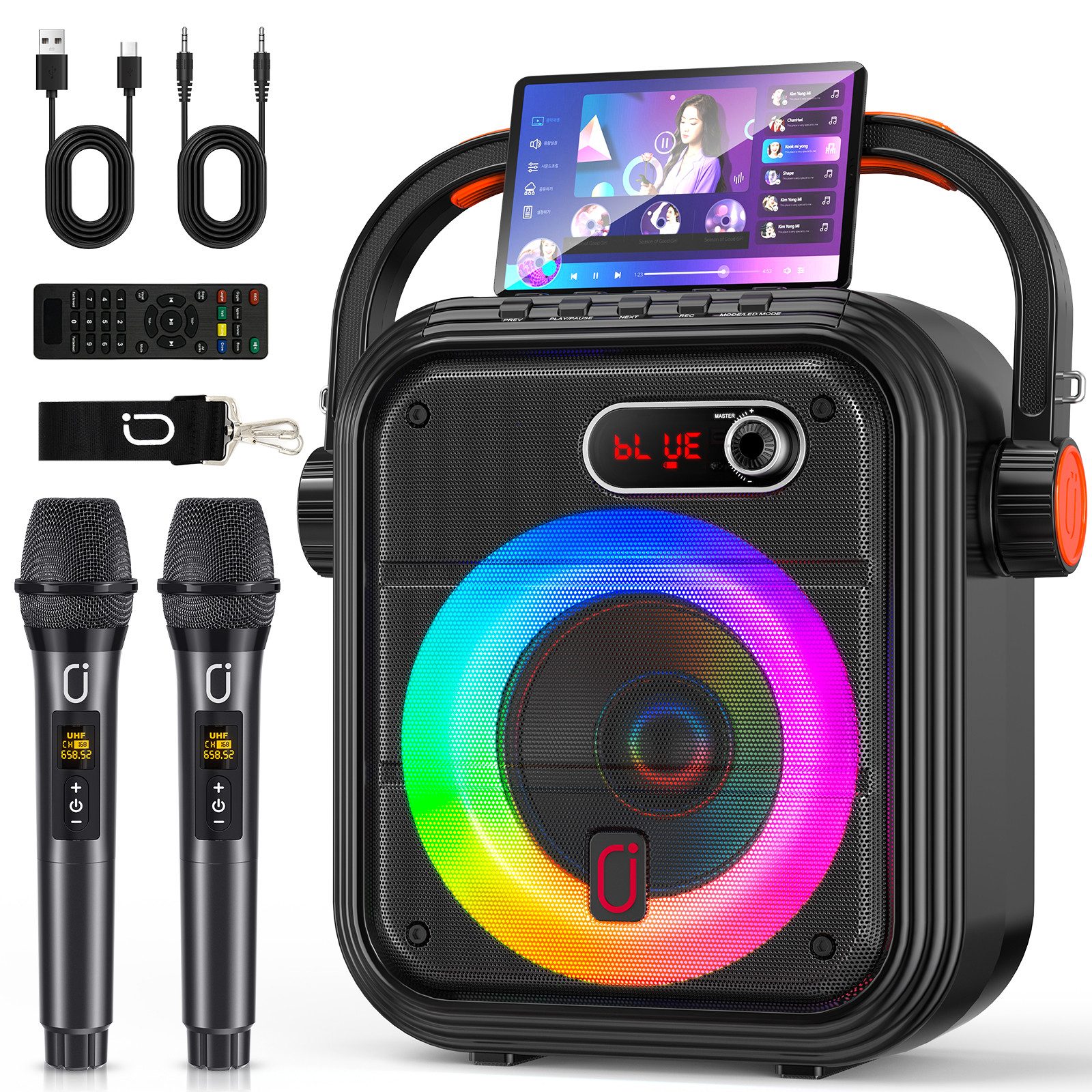 JYX Tragbares Karaoke-System mit 2 Wireless-Mikrofonen und Bluetooth 5.0 Karaoke-Maschine