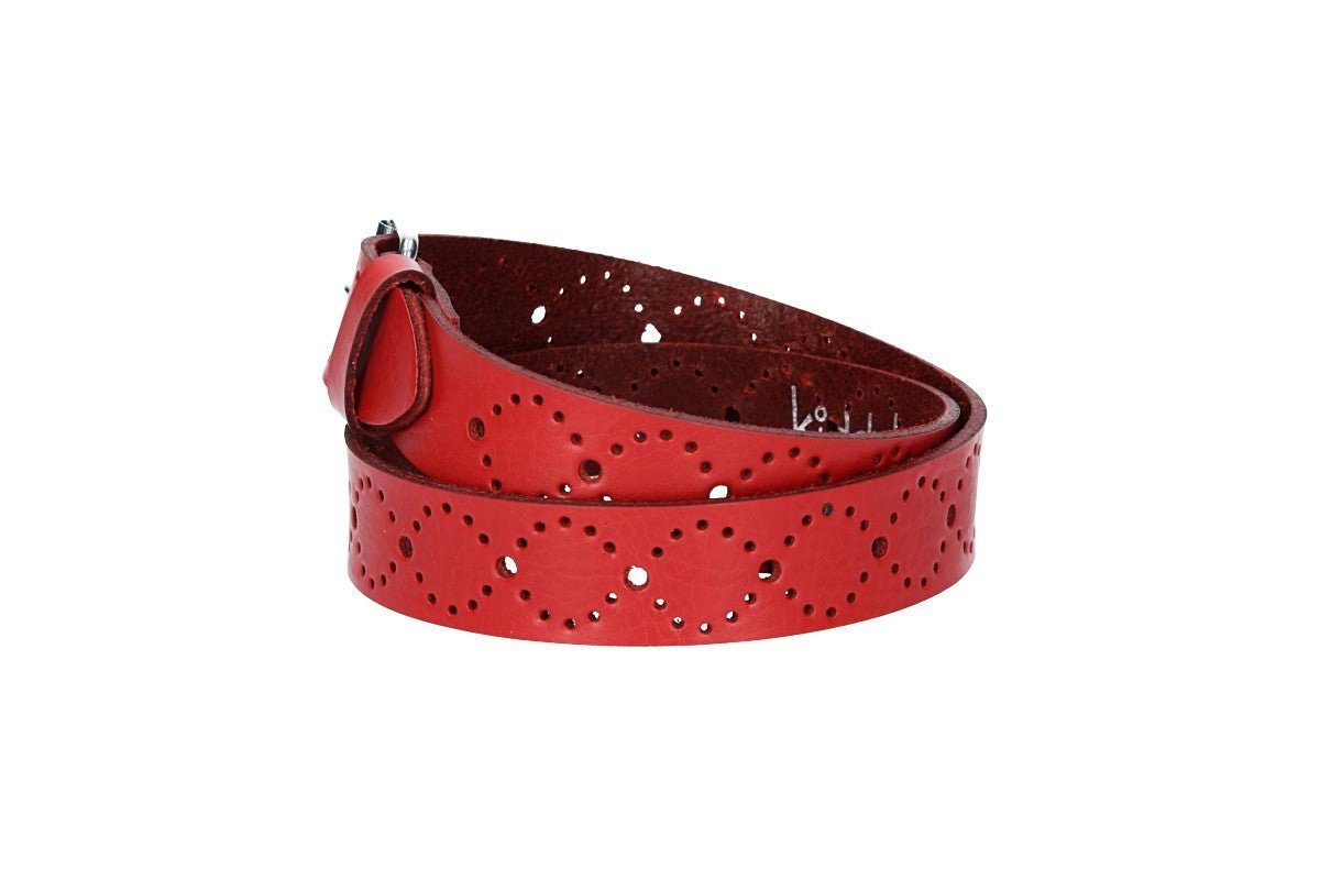 kiddybelts Ledergürtel Ledergürtel Kids 25mm in Rot mit Lochmuster und Schließe Silber (KB17-390, 1-St) sehr weiches Vollrindleder