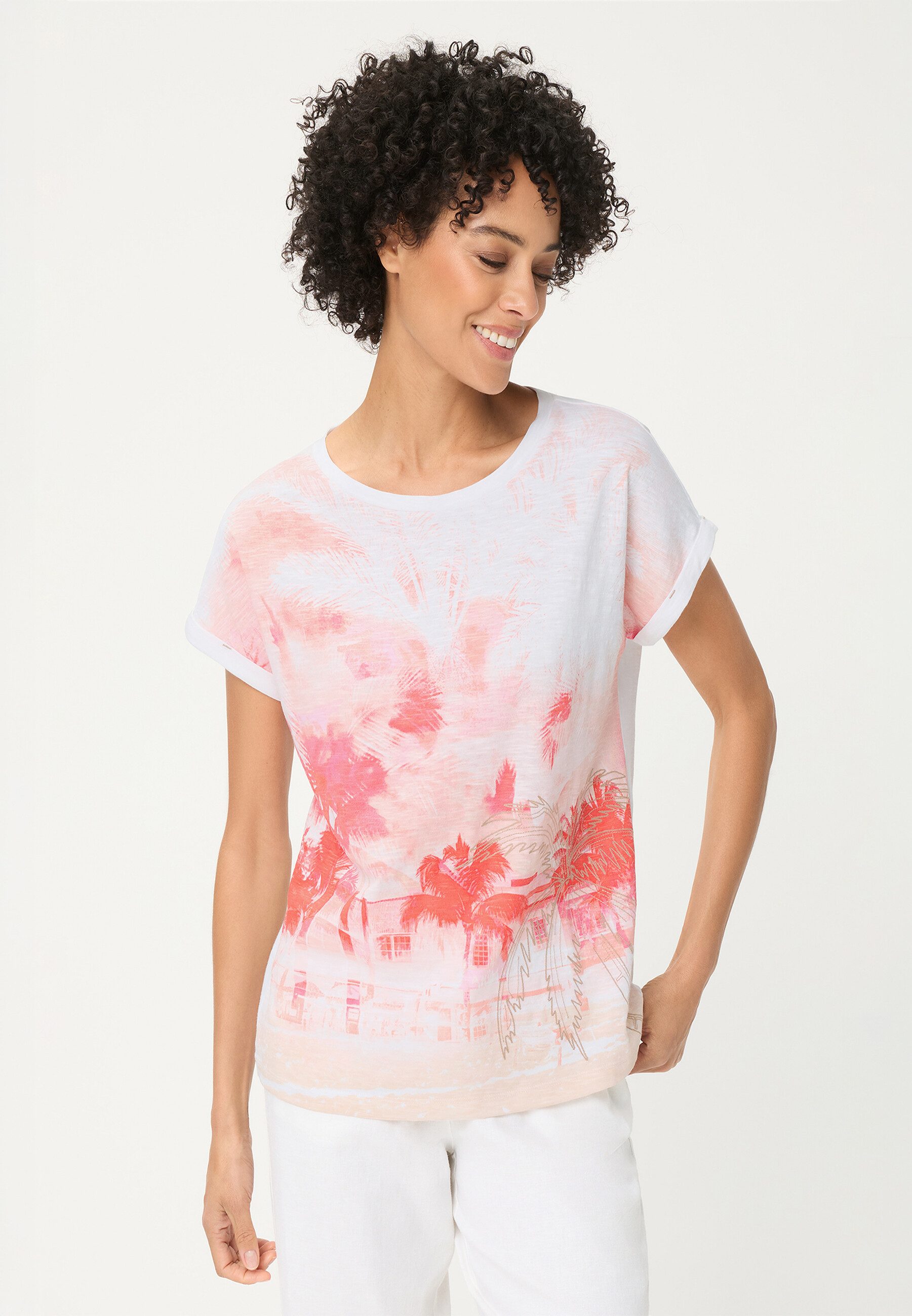 Olsen T-Shirt Shirt mit Panneaux-Print und Stickerei