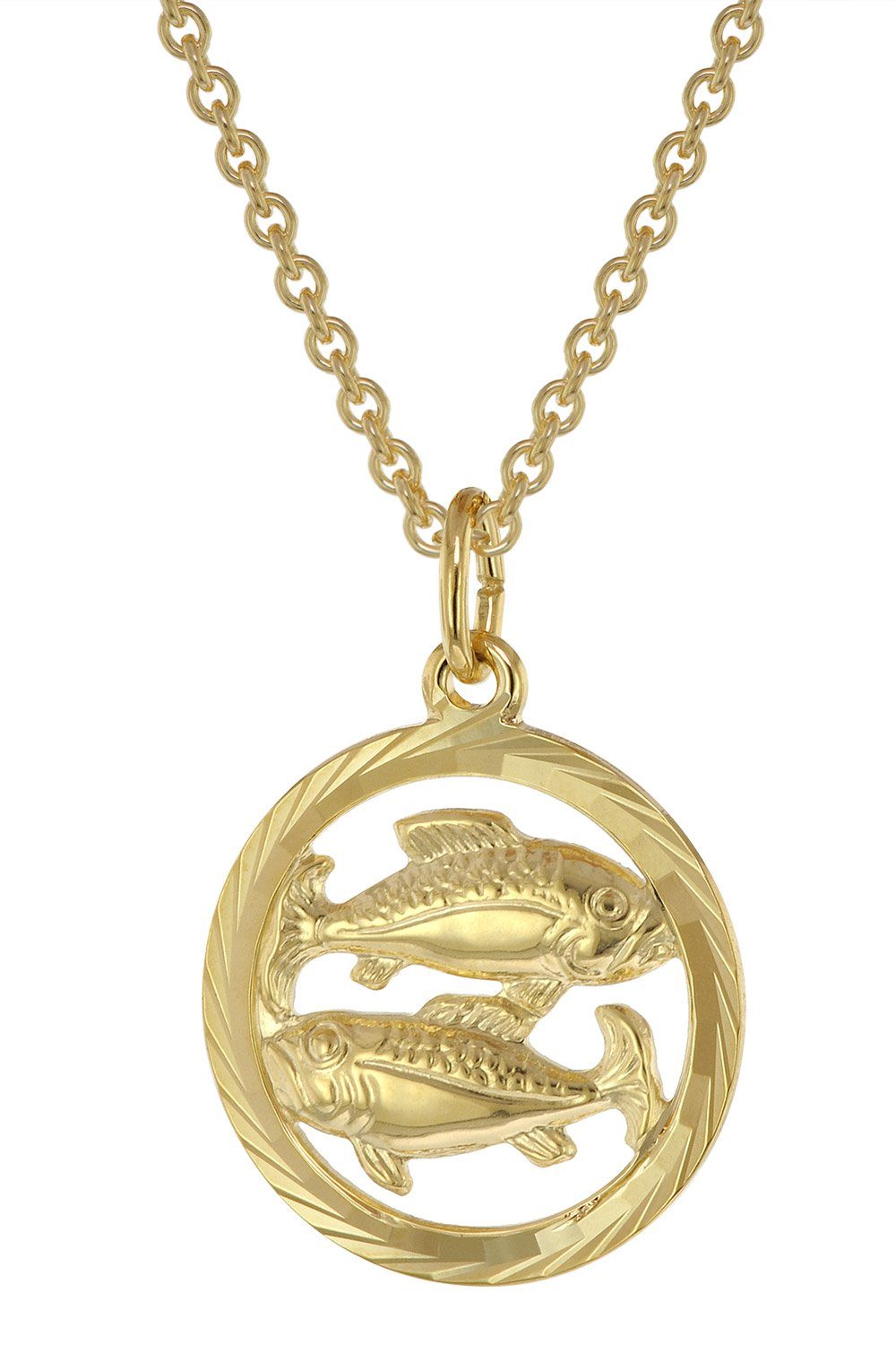 trendor Kette mit Anhänger Sternzeichen Fische Gold 333 Anhänger Ø 16 mm +