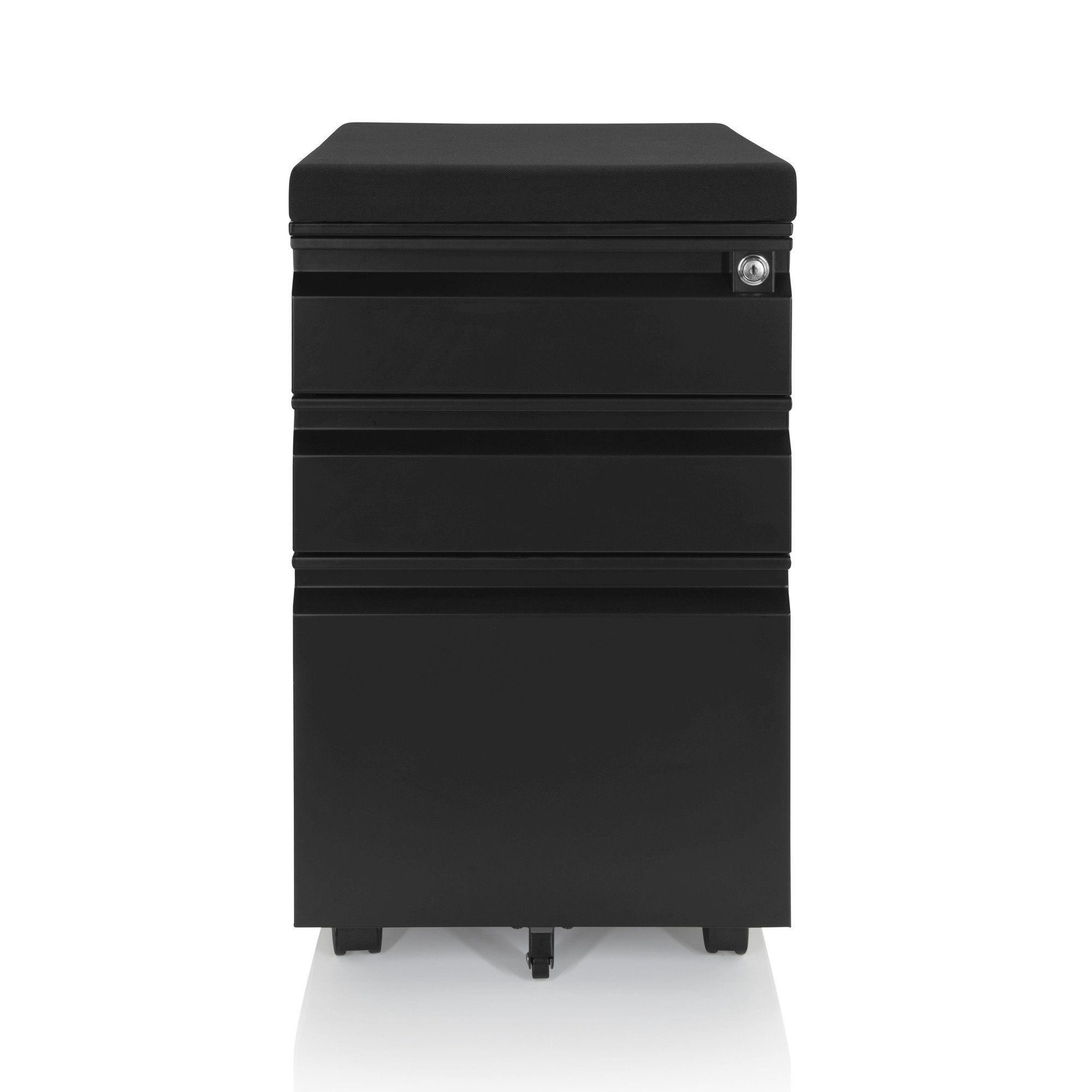 hjh OFFICE Rollcontainer Rollcontainer Schubladenschrank Stahl, Schreibtisch Schwarz OS COLOR