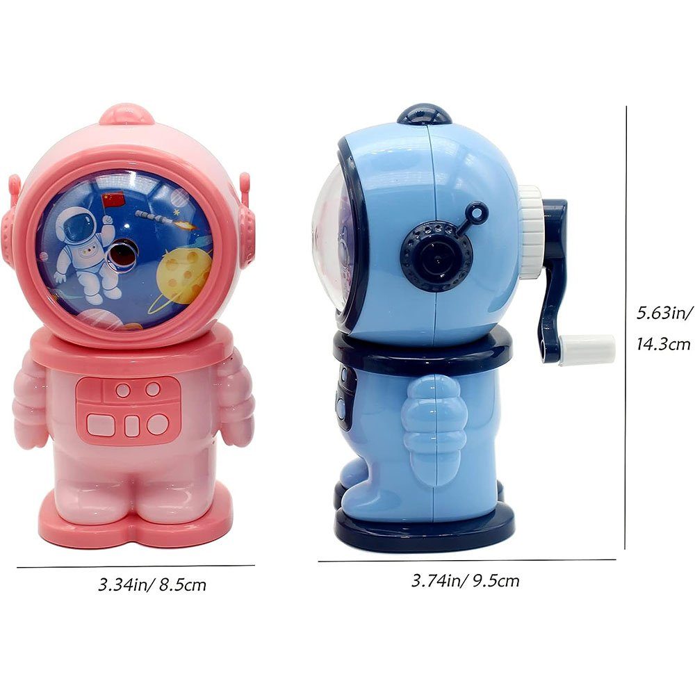 2er-Set. Astronautenform, Bleistift TUABUR Handkurbel-Bleistiftspitzer, Blau