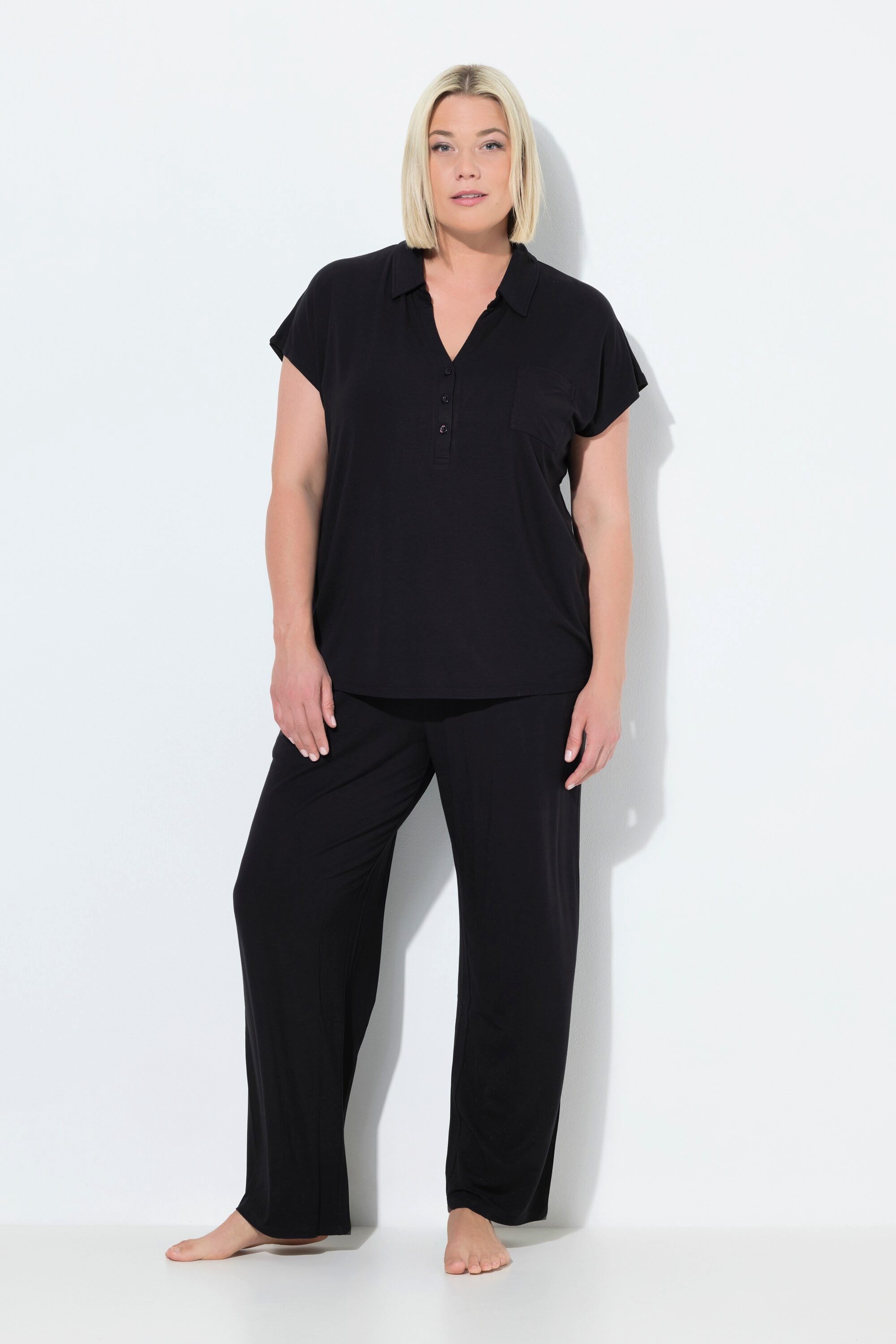 Pyjama Pyjama oversized Zweiteiler Hemdkragen Halbarm