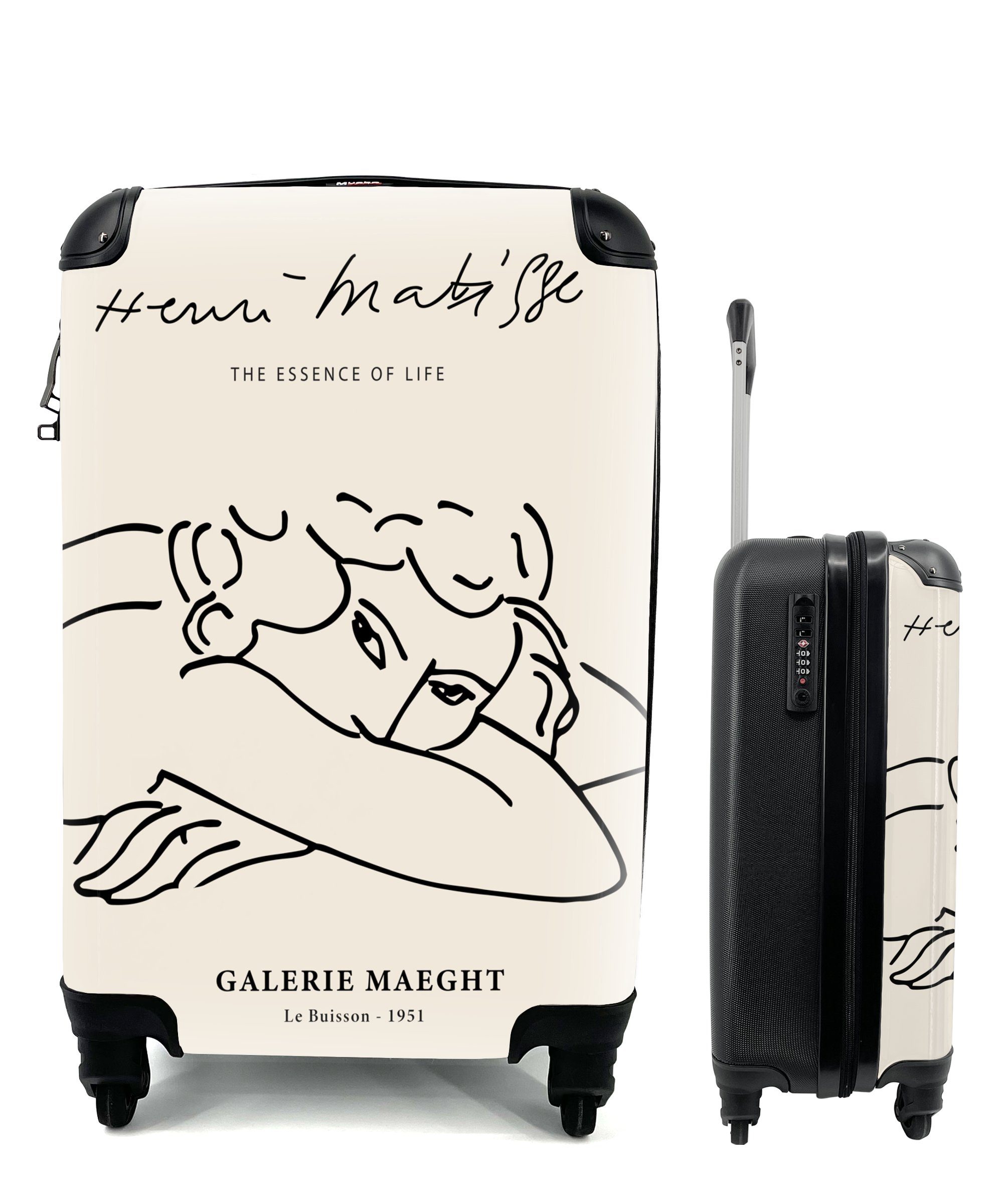 MuchoWow Handgepäckkoffer Matisse - Frau - Porträt - Strichzeichnung, 4 Rollen, Reisetasche mit rollen, Handgepäck für Ferien, Trolley, Reisekoffer