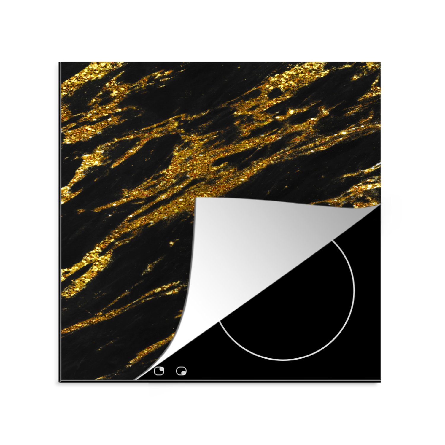 MuchoWow Herdblende-/Abdeckplatte Marmor - Ceranfeldabdeckung, - küche 78x78 cm, Arbeitsplatte tlg), (1 für Vinyl, Schwarz Gold