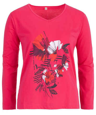 zeitlos T-Shirt zeitlos Damen Langarmshirt Blumen V-Auschnitt Longsleeve Kunst Druck