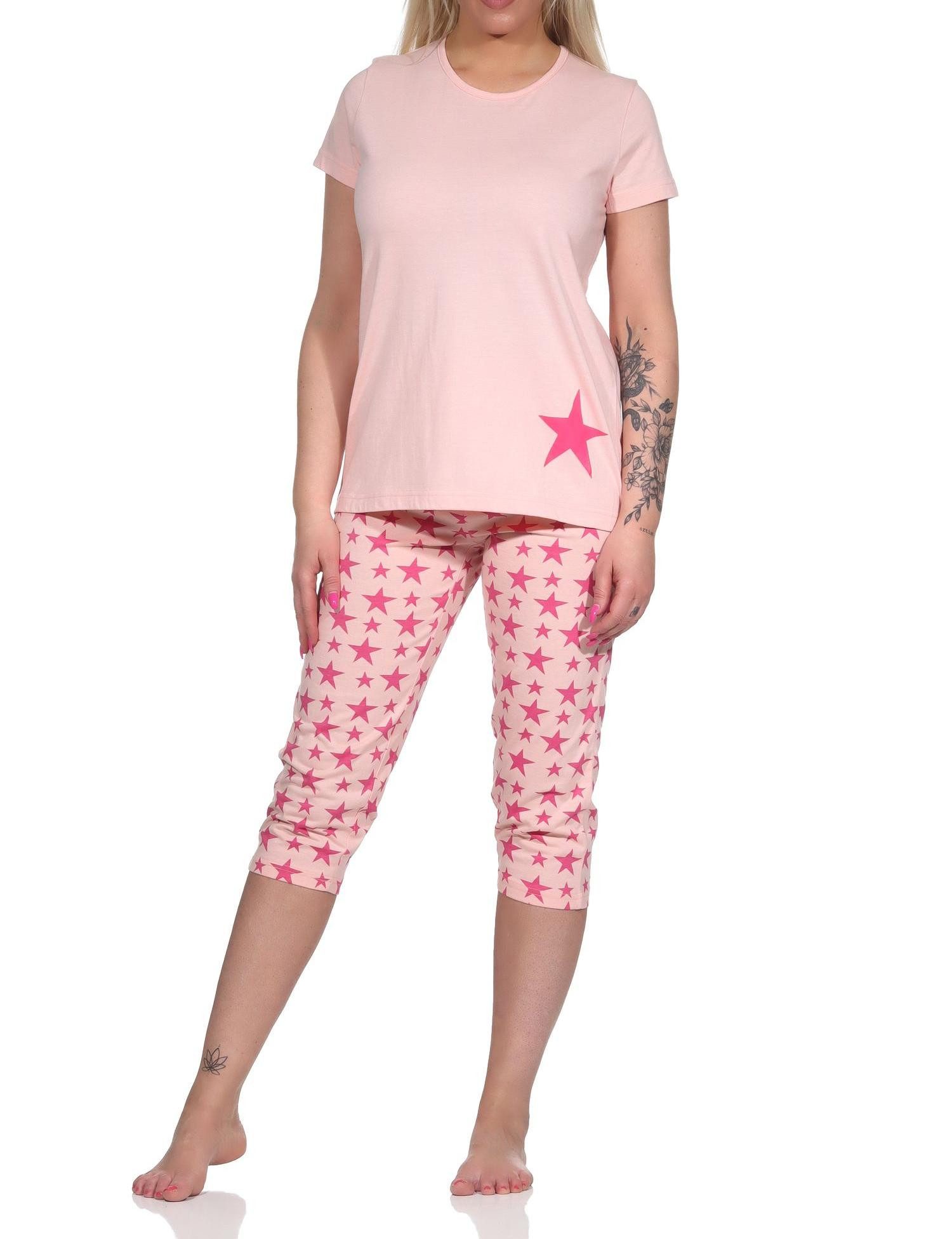 Pyjama Damen Capri Pyjama, Schlafanzug mit Sternen - 112 204 10 735