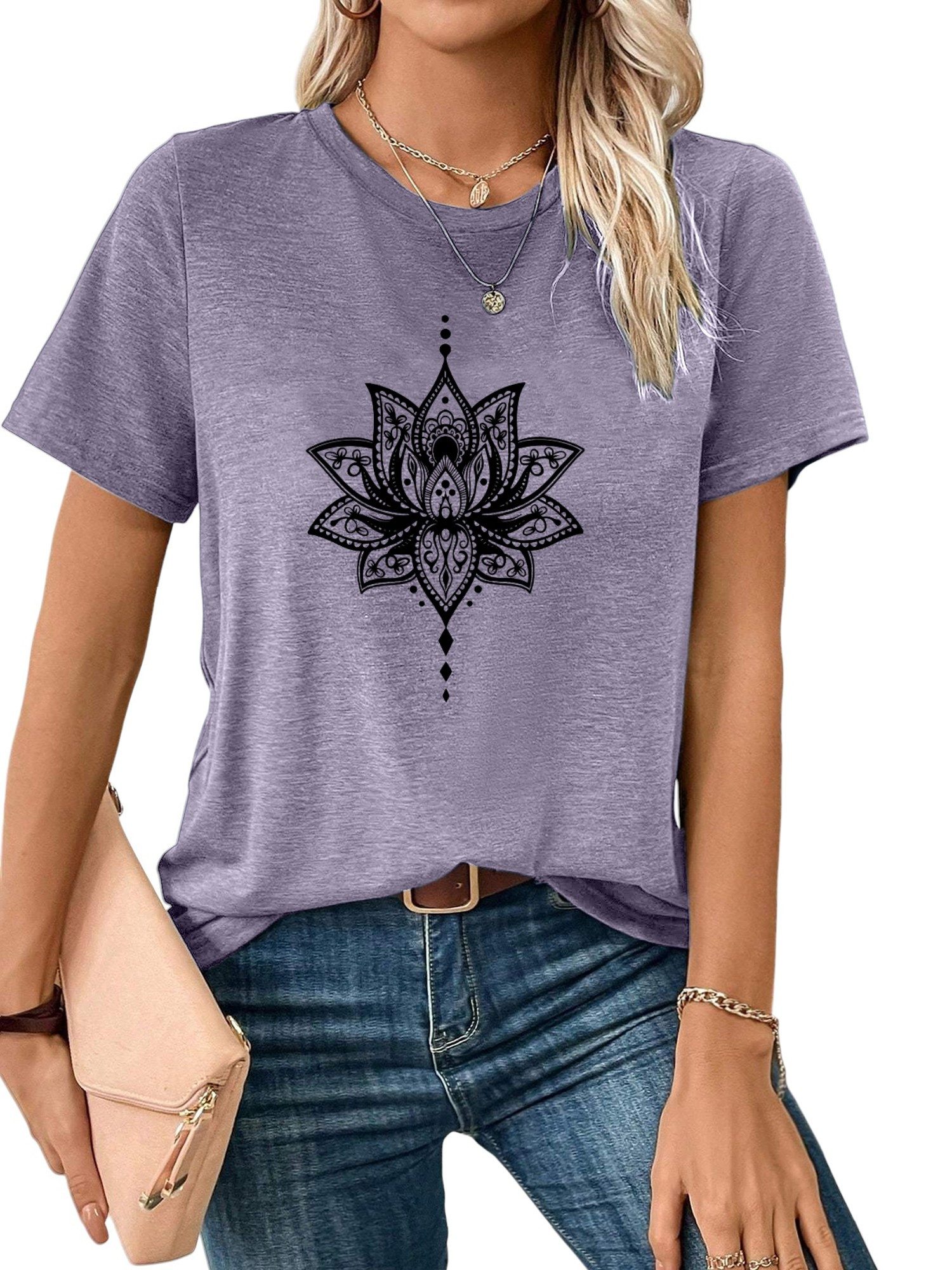 Print-Shirt Damen Sommer Casual Oversize-Shirt Kurzarm Lockere Tops