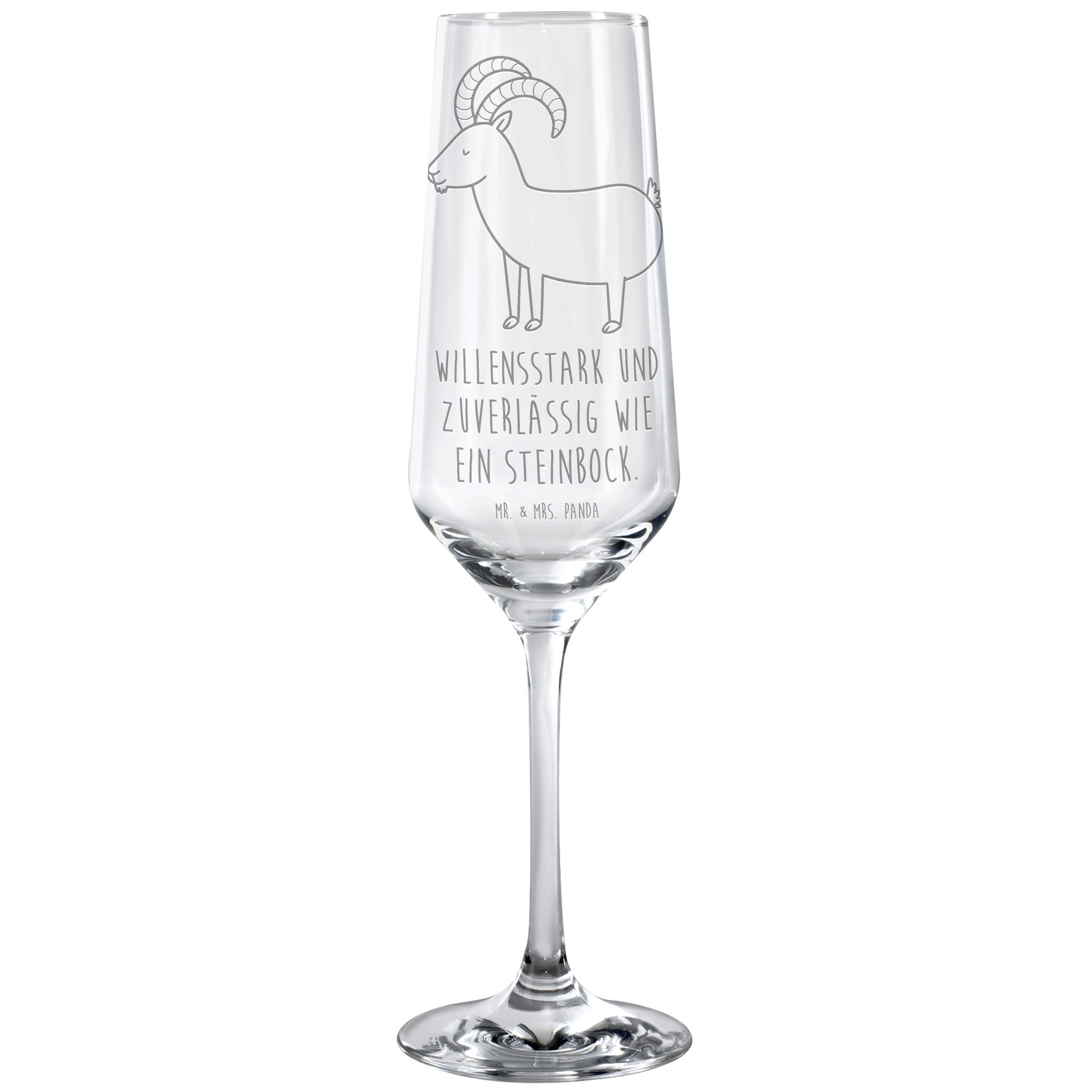 Mr. & Mrs. Panda Sektglas Sternzeichen Steinbock, Glas, Transparent, Sektglas graviert, Champag, Premium Glas, Schaumweinglas Steinbock Sternzeichen Geburtstag Januar