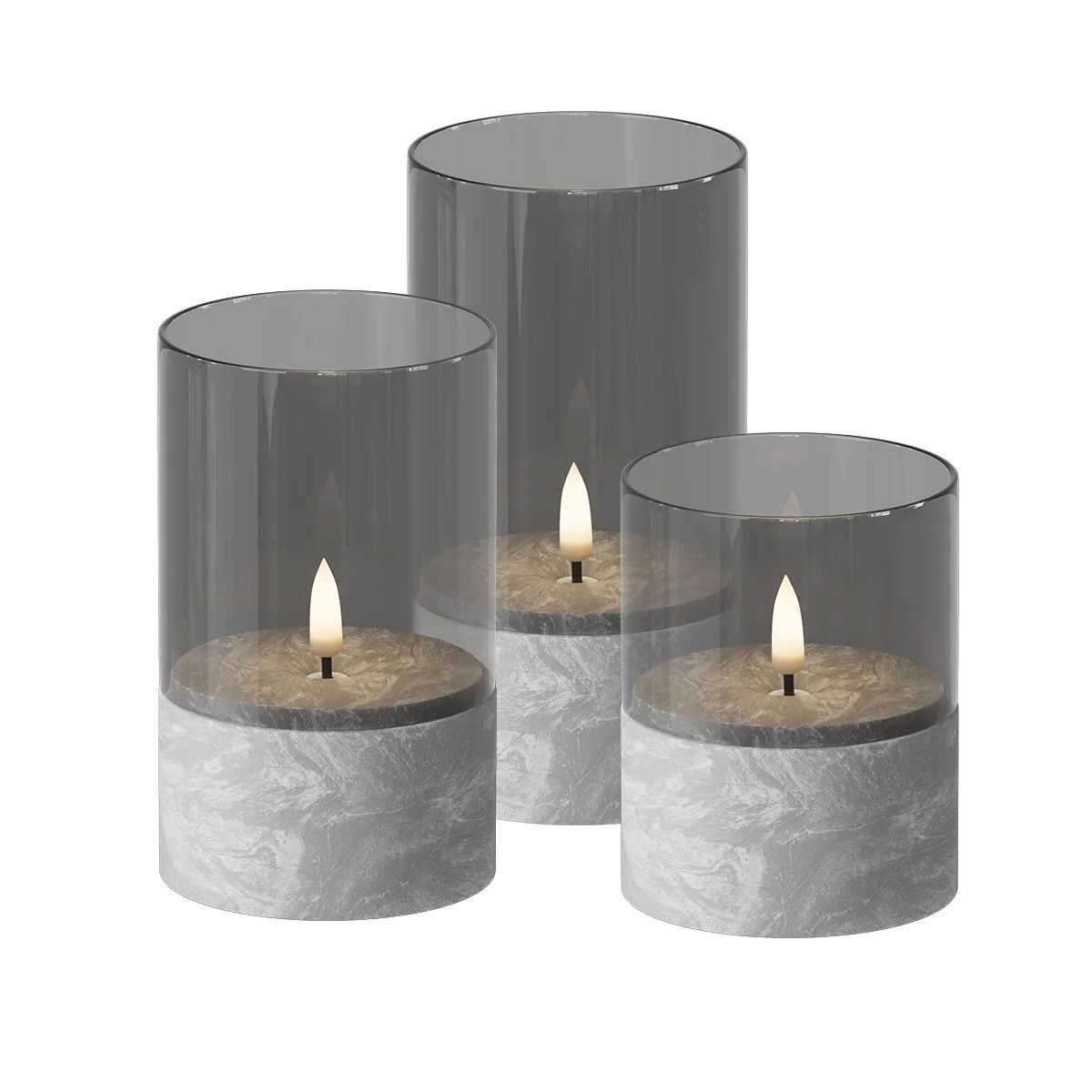 Deluxe Homeart LED-Kerze LED Glaskerzen Set mit Wachs & Zementoptik 3er Set Delight von Deluxe