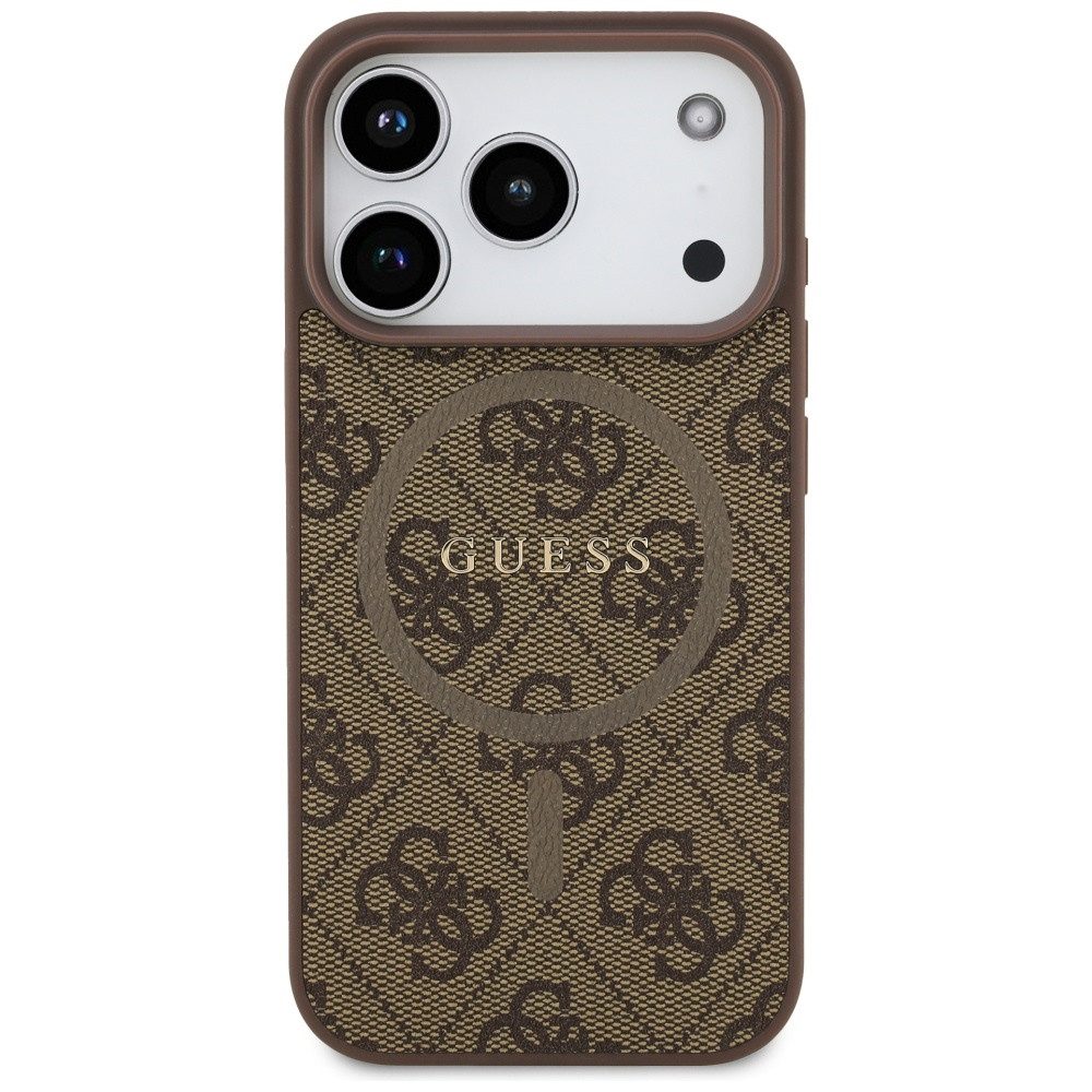 Guess Handyhülle MagSafe iPhone 17 Pro Kunstleder braun Logo Metall goldfarben 6,3 Zoll, Kantenschutz – Bild 3 von 5