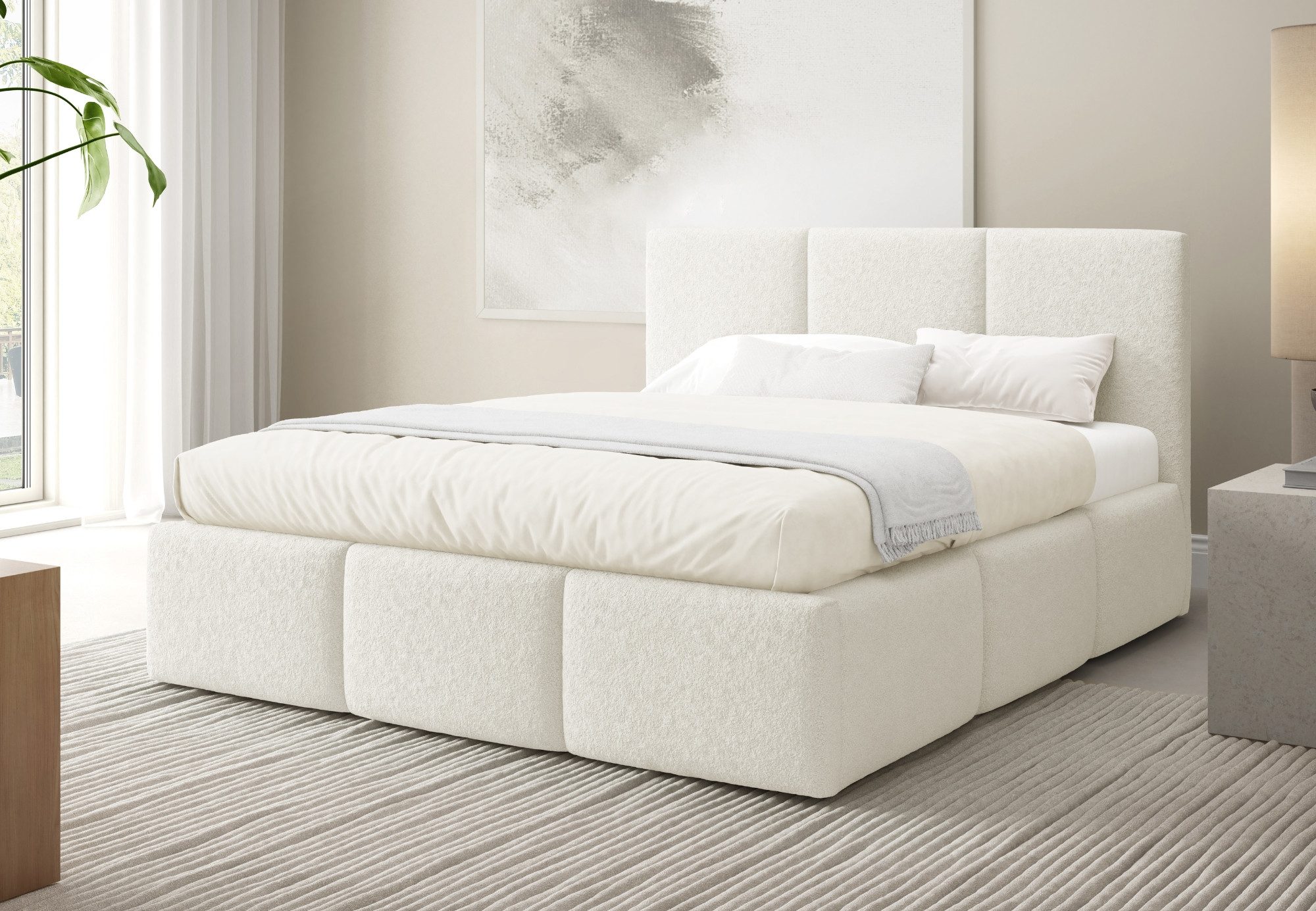Home Collective Polsterbett Bett mit Stauraum Doppelbett Bettgestell mit Lattenrost (Größen: 140x200, 160x200, 180x200), weich gepolstert modernes Design Creme