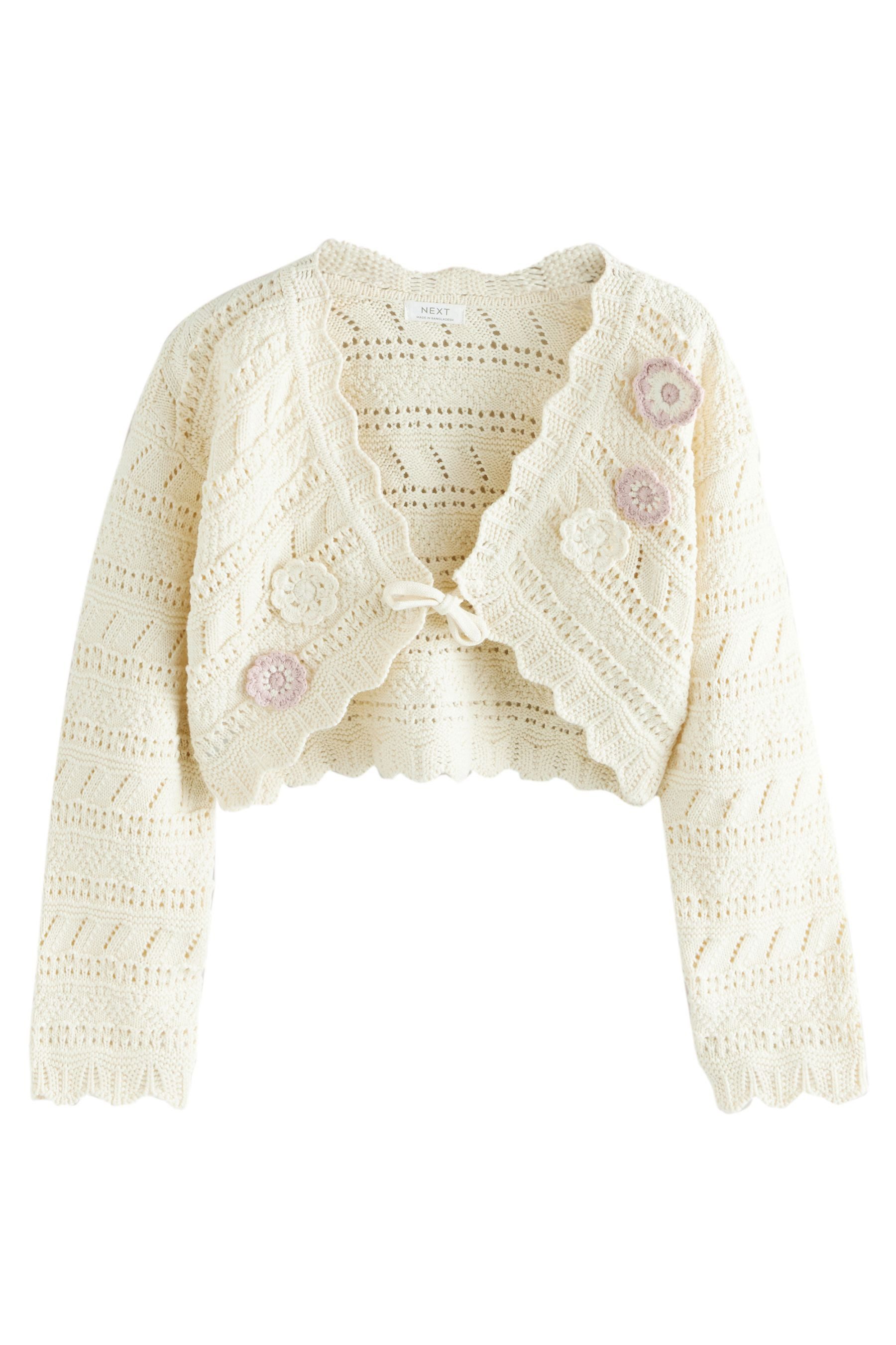 Strickjacke Gehäkelter Bolero aus 100 % Baumwolle