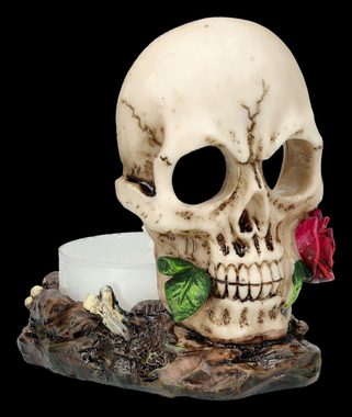 Figuren Shop GmbH Teelichthalter Teelichthalter - Totenkopf mit Rosen - Gothic Dekoration Kerzenhalter