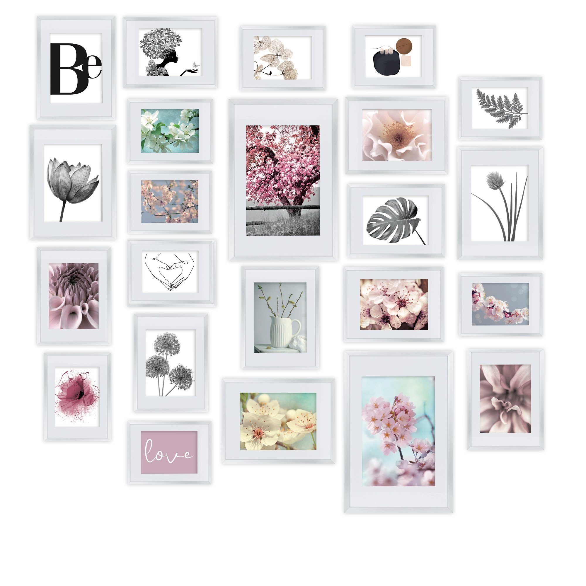 bomoe Bilderrahmen Blossom, 24er Set Fotowand Collage Fotorahmen mit Passepartout