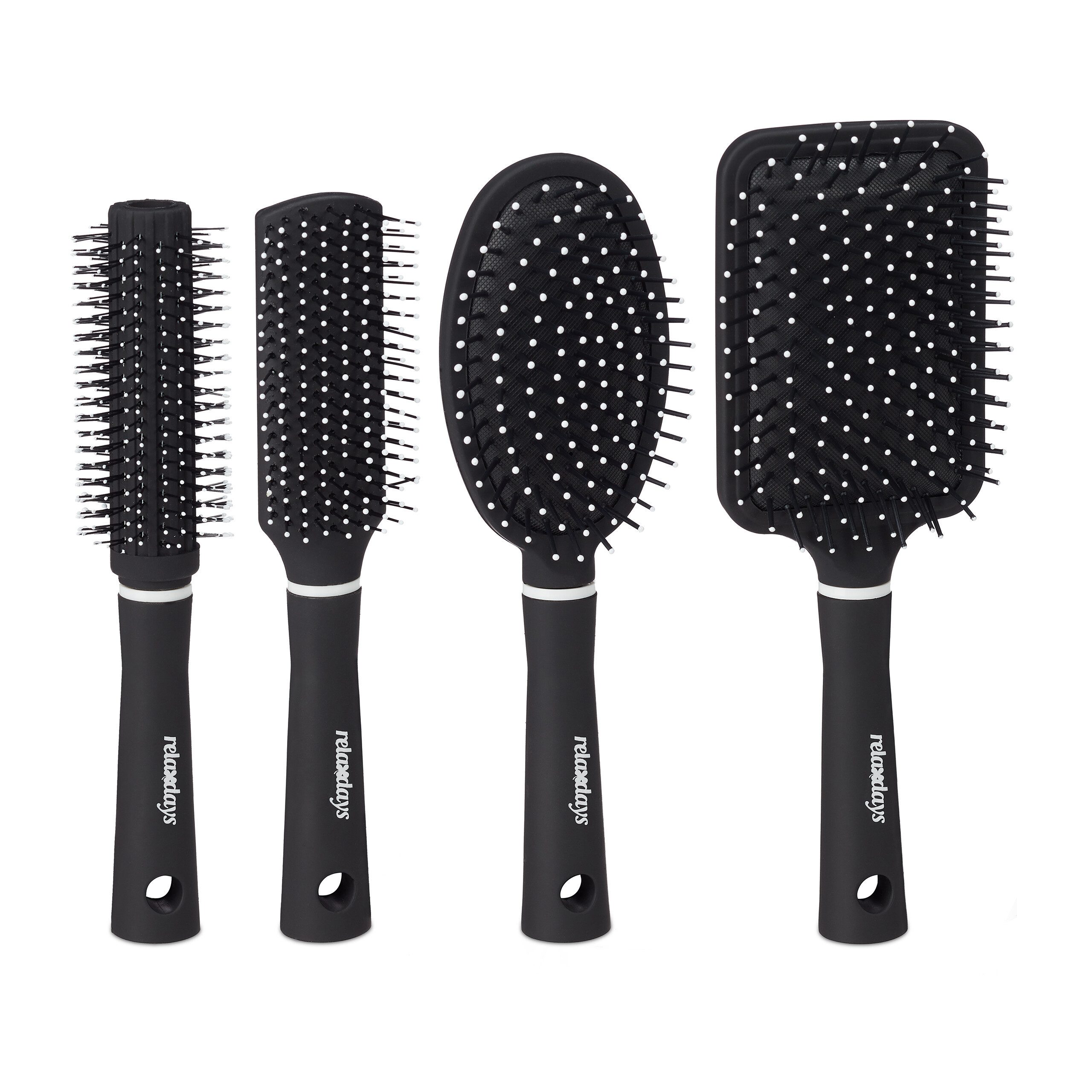 3-teiliges Haarbürsten-Set – Mit Borstenbürste, Kantenbürste & Rattenschwanzkamm, Schwarz