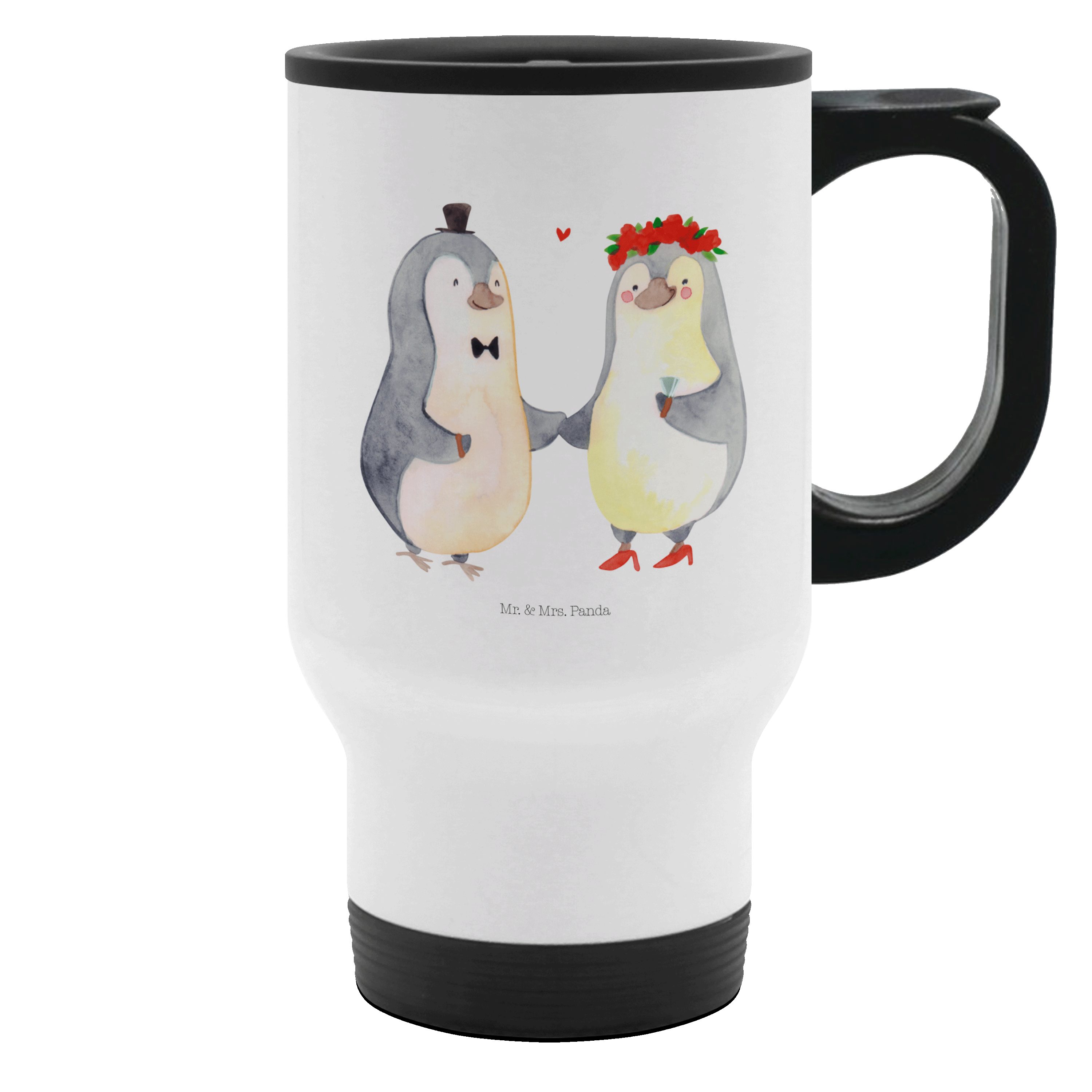 Thermobecher Panda - Mitnehmen, & - Mr. Mrs. Geschenk, Weiß Heirat zum Heiraten, Edelstahl Kaffeetasse Pinguin