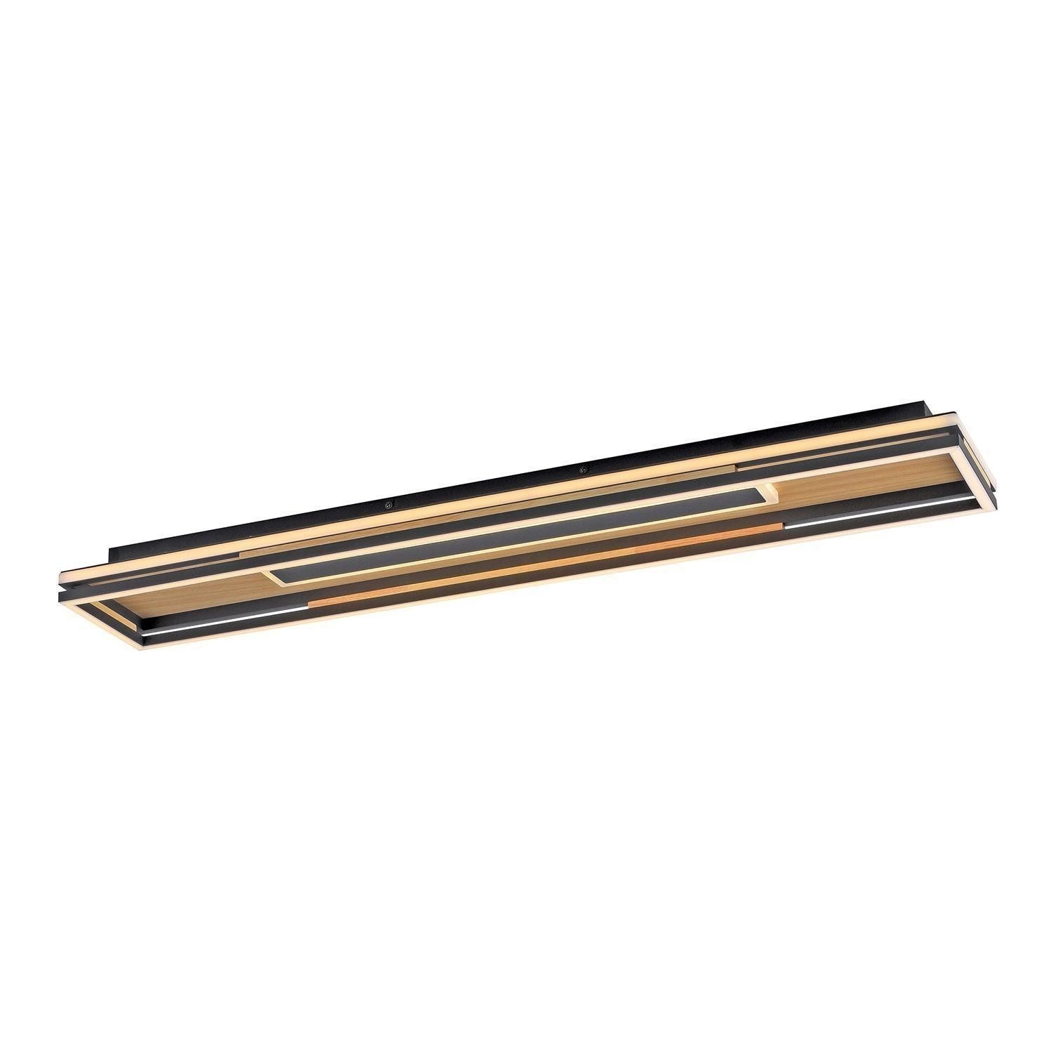 Paul Neuhaus LED Deckenleuchte FAMERA, Braun, Schwarz, Holzfurnier, Metall, Anpassung der Farbtemperatur, Dimmbar, LED fest integriert, Extra-Warmweiß, Neutralweiß, mit Fernbedienung, Memoryfunktion, B 110 x H 8 x T 18 cm