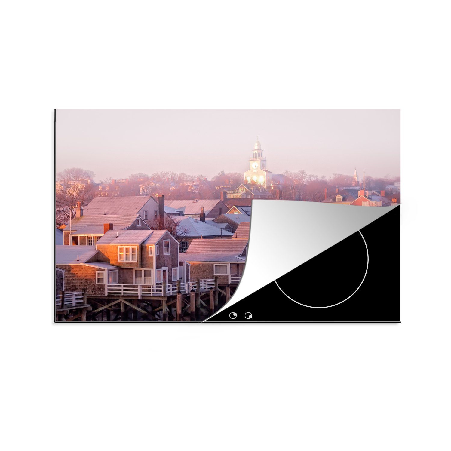 MuchoWow Herdblende-/Abdeckplatte Sonnenuntergang auf Nantucket, Vinyl, (1 tlg), 81x52 cm, Induktionskochfeld Schutz für die küche, Ceranfeldabdeckung