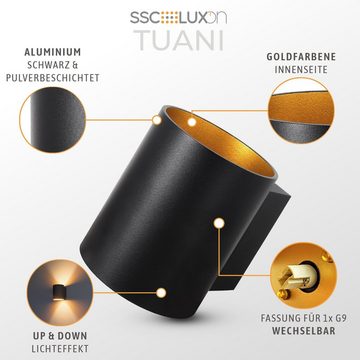 SSC-LUXon LED Wandleuchte TUANI Wandleuchte innen 2er Set schwarz gold Up Down für G9