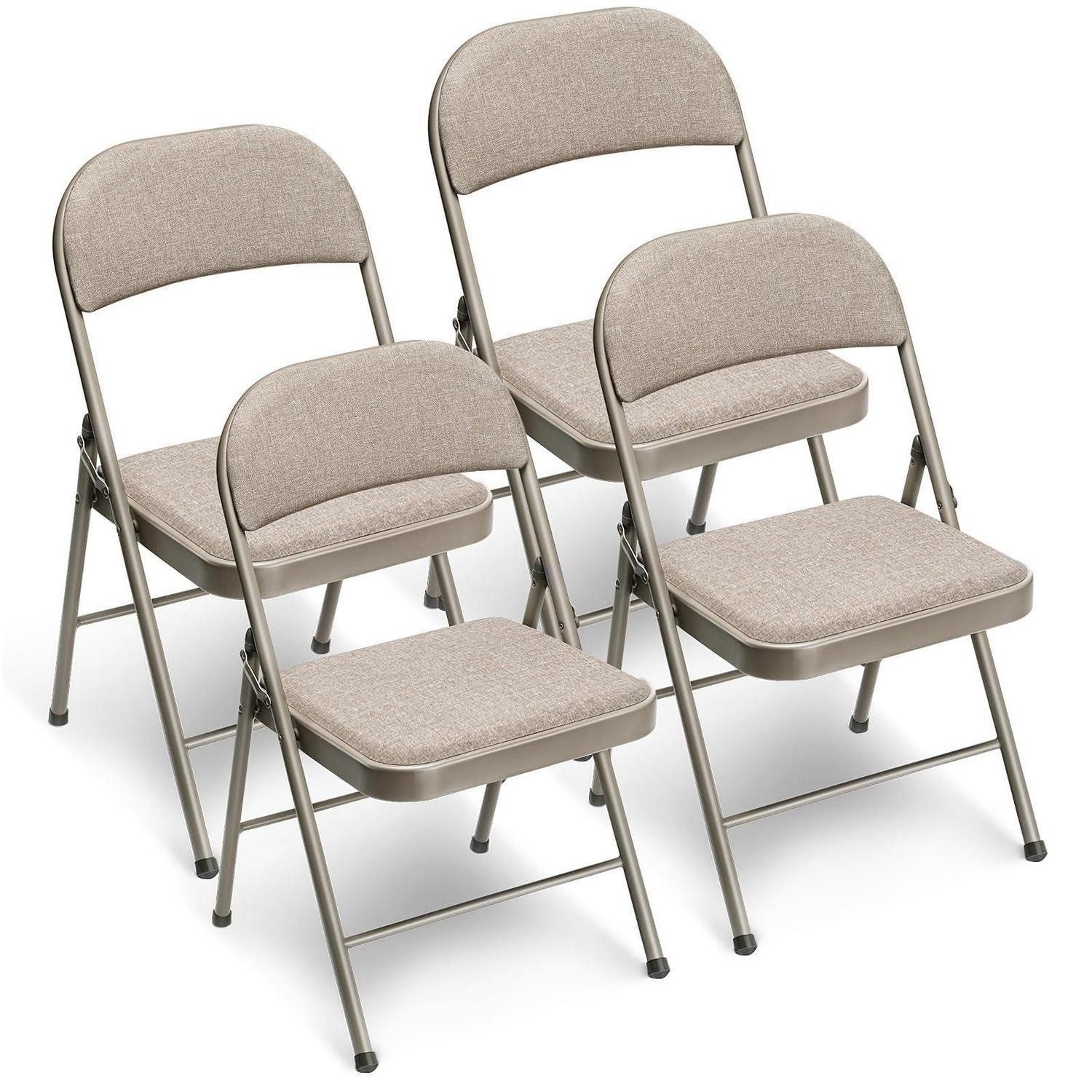 LuxusKollektion Gartenstuhl Gartenstühle Stapelbar 4er Set Khaki Stoff-Kissen (4 St)