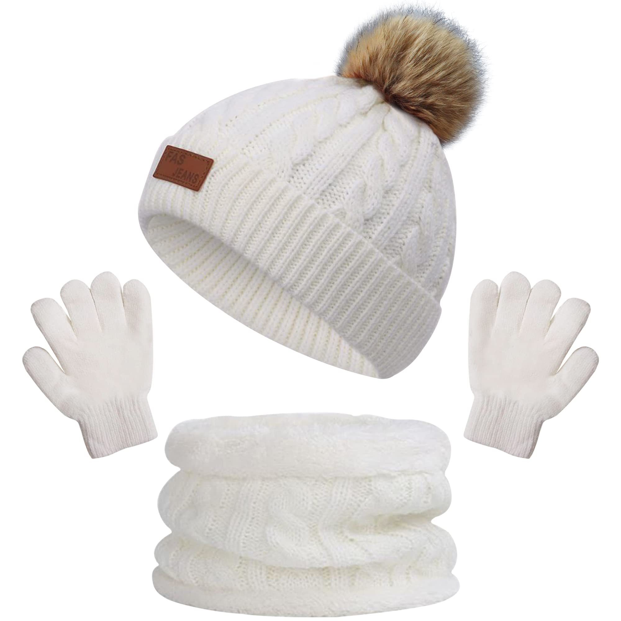FOUORTUNATE-BEE Strickmütze Kinder-Winterset: Mütze, Schal und Handschuhe für 3–8 Jahre