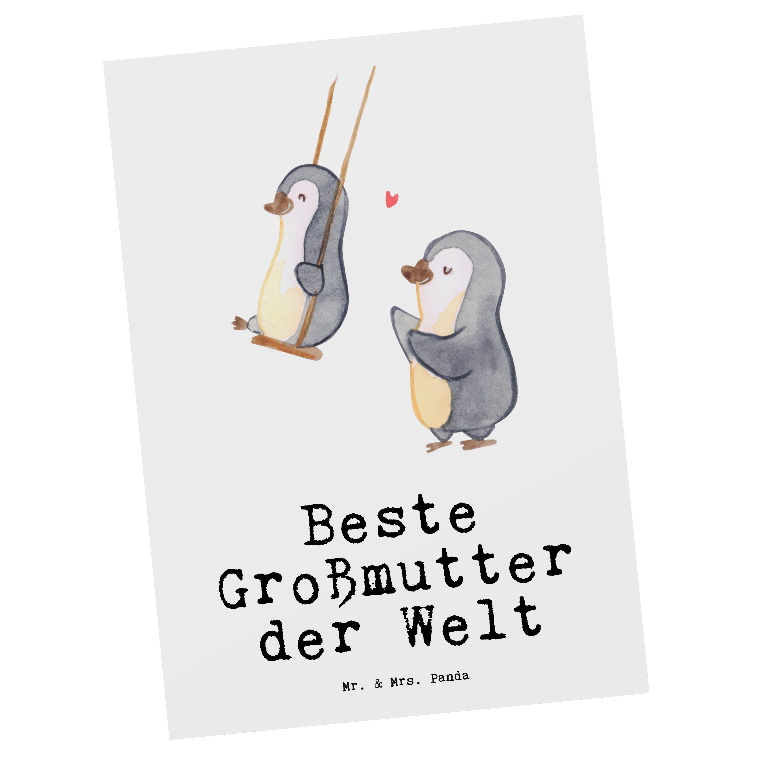 Mr. & Mrs. Panda Postkarte Pinguin Beste Großmutter der Welt - Weiß - Geschenk, Oma geworden, Gr