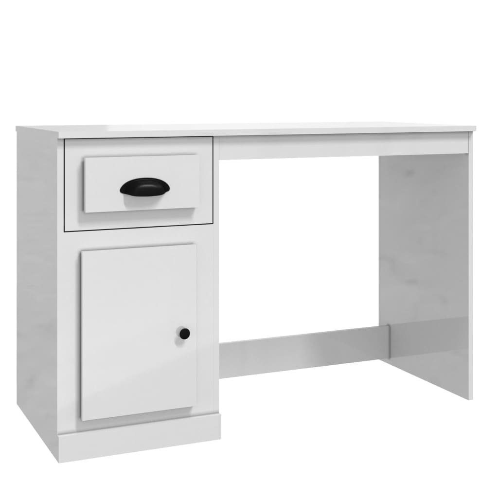 furnicato Schreibtisch mit Hochglanz-Weiß 115x50x75 cm Schublade