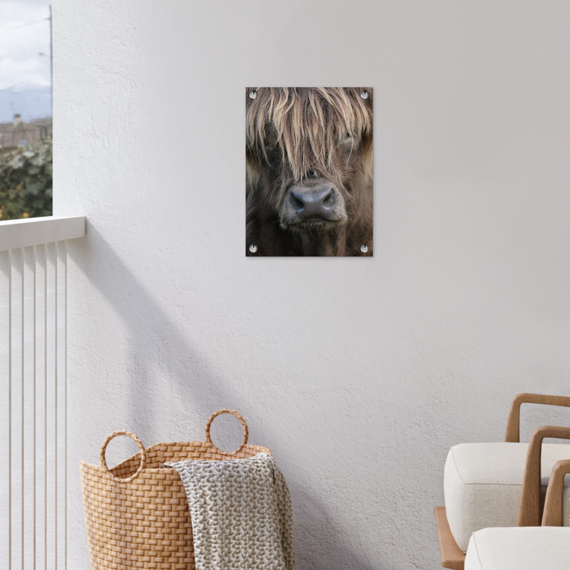 OnlyWow Poster für Garten Schottischer Highlander - Braun - Nase, Gartenposter, Outdoor Bilder, Gartendeko für draußen, 30x40 cm