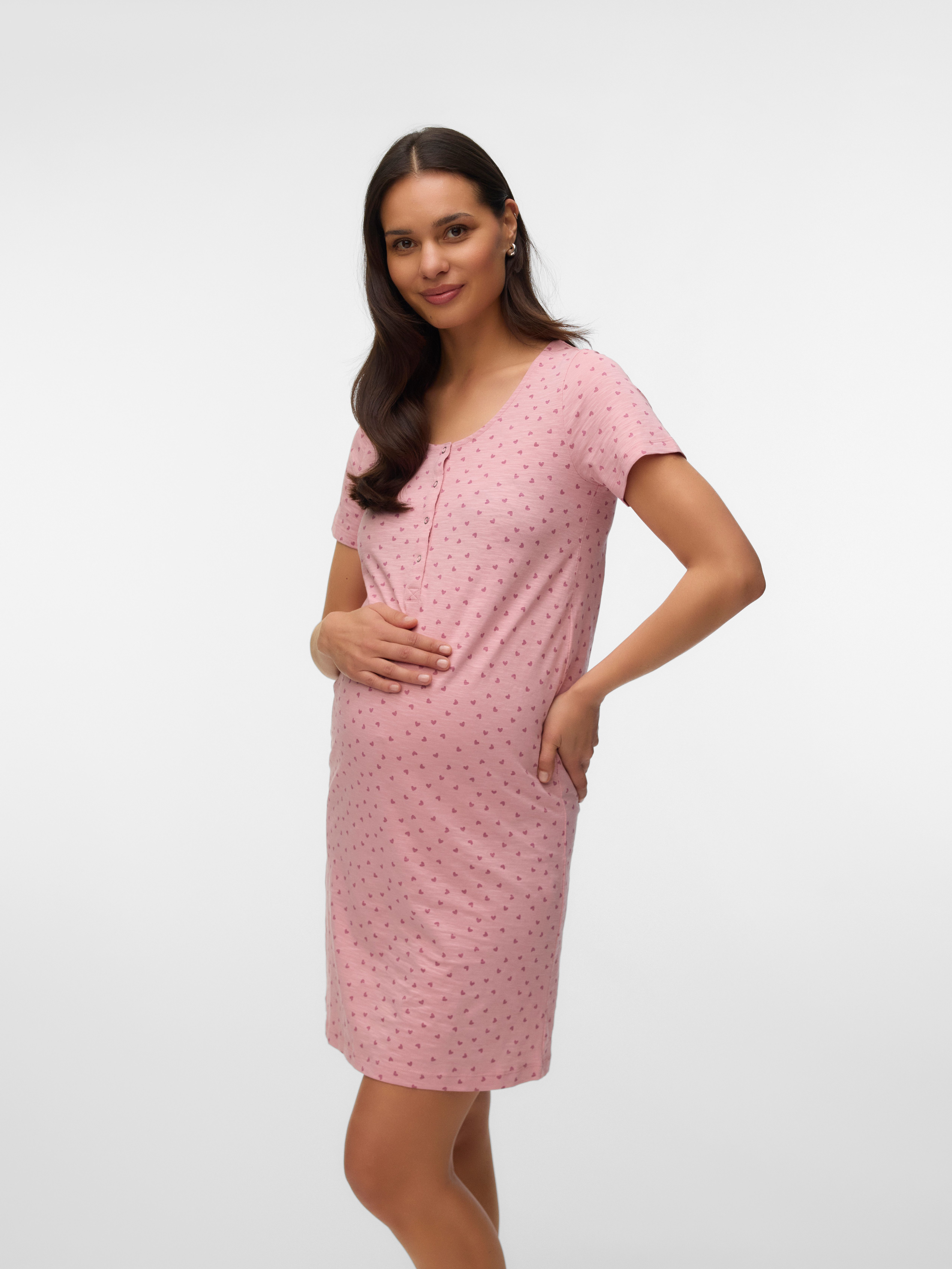 Mamalicious Umstandsnachthemd MLMIRA STAR JRS NIGHTGOWN 2F A. E. NOOS Baumwolle, enganliegend
