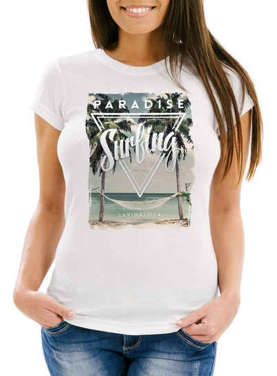 Neverless Print-Shirt Damen T-Shirt Excotic Island Paradise Summer Sommer Slim Fit Neverless® mit Print